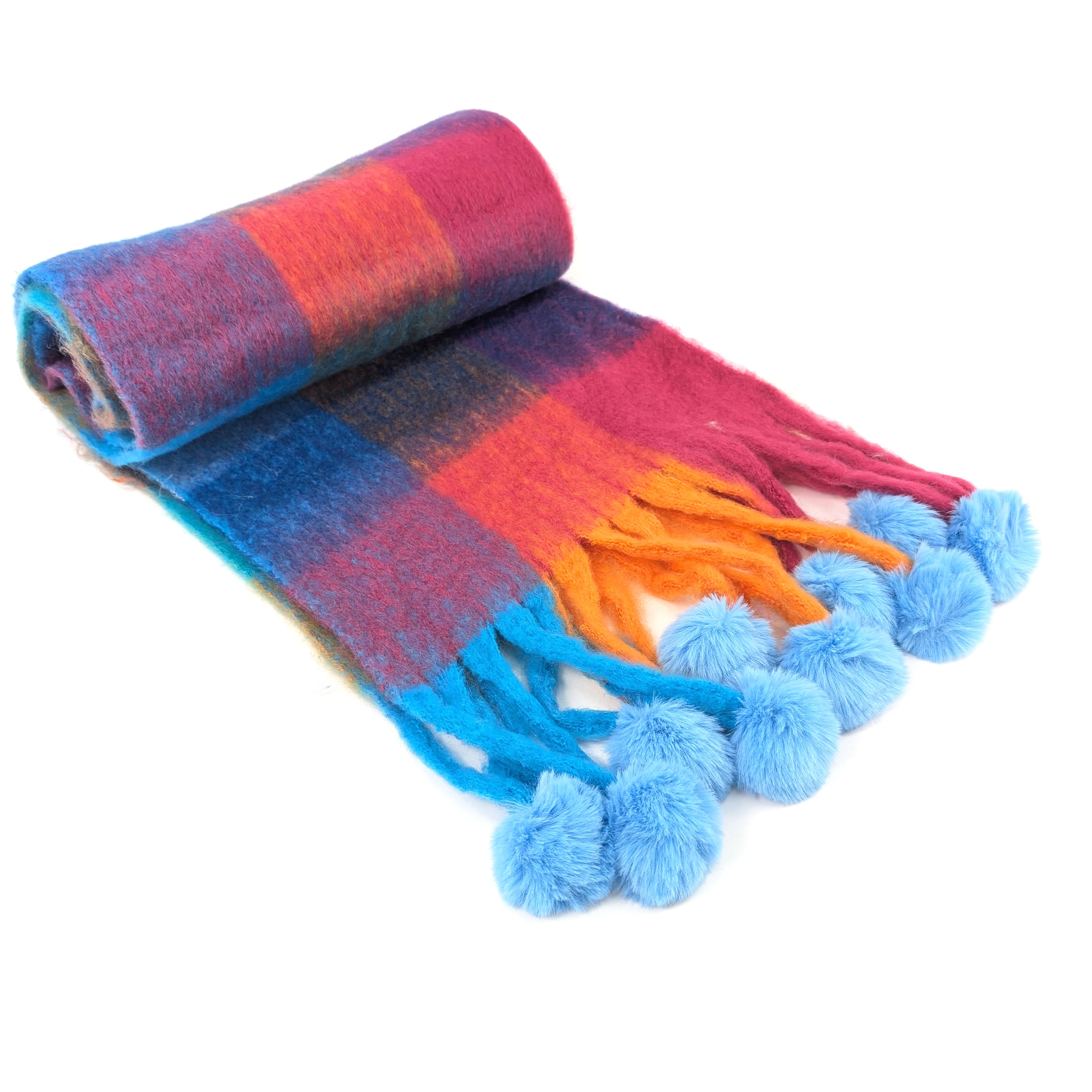 Skala - Extra Thick Check PomPom Scarf (40x210cm) - Bold Colours