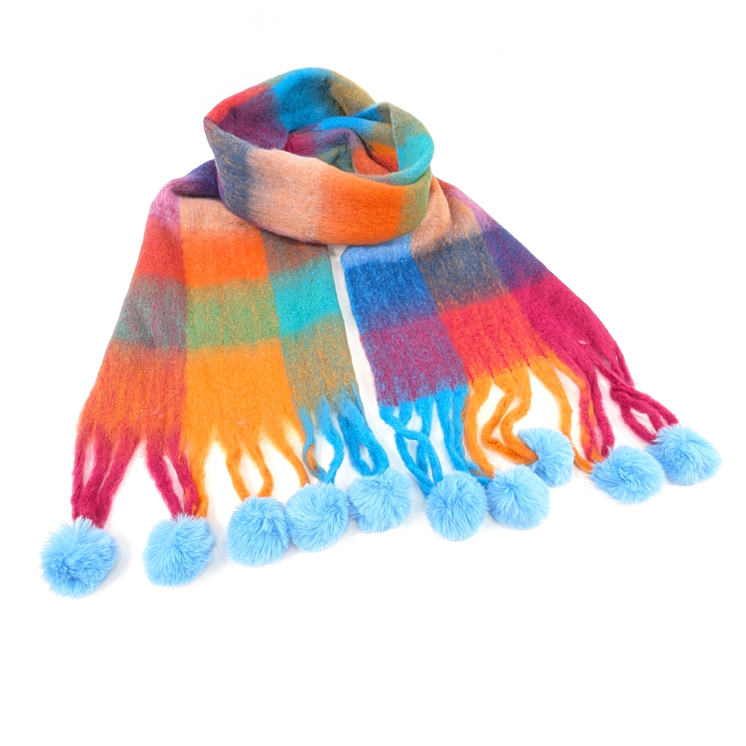 Skala - Extra Thick Check PomPom Scarf (40x210cm) - Bold Colours