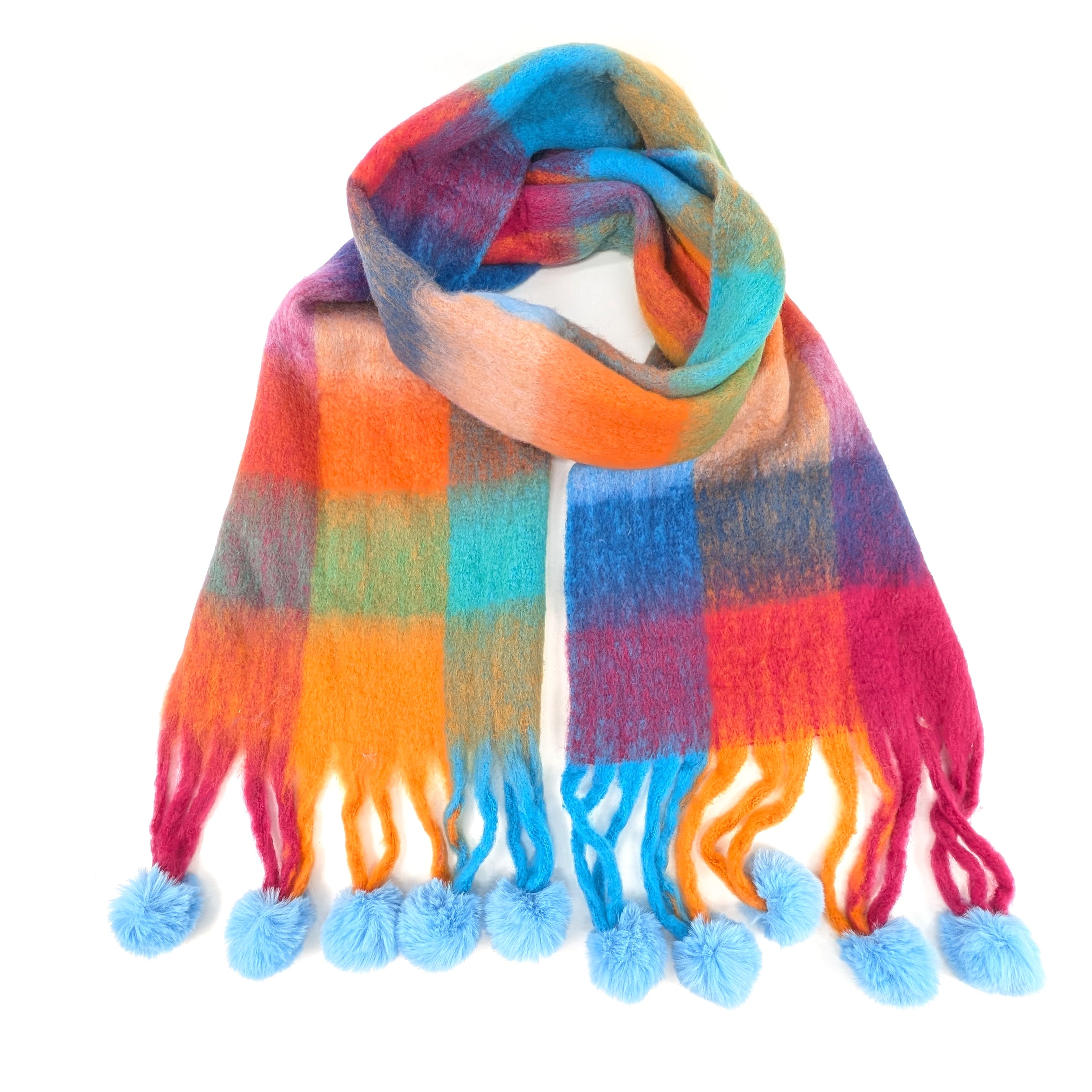 Skala - Extra Thick Check PomPom Scarf (40x210cm) - Bold Colours