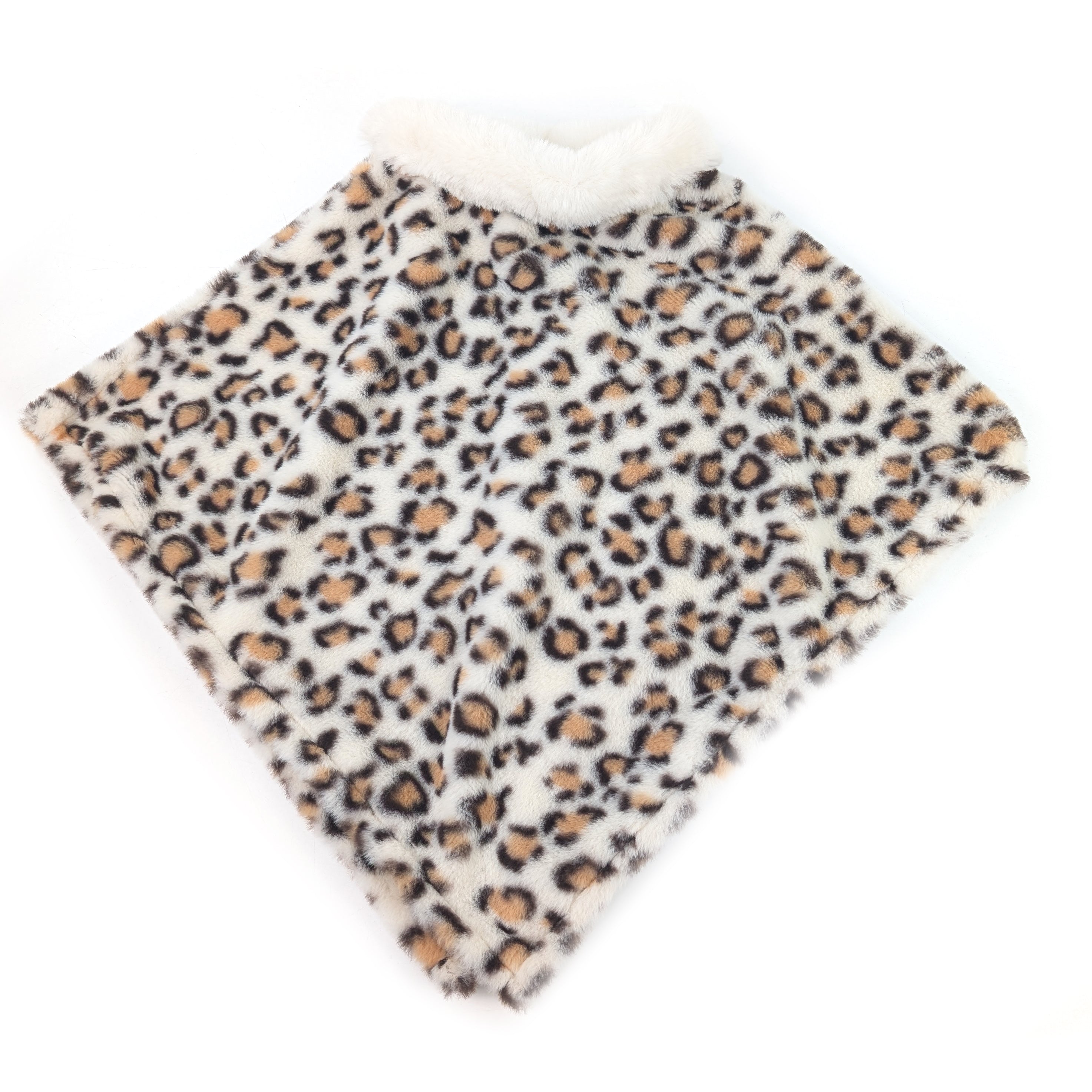 Childrens Faux Fur Poncho - White Animal Print