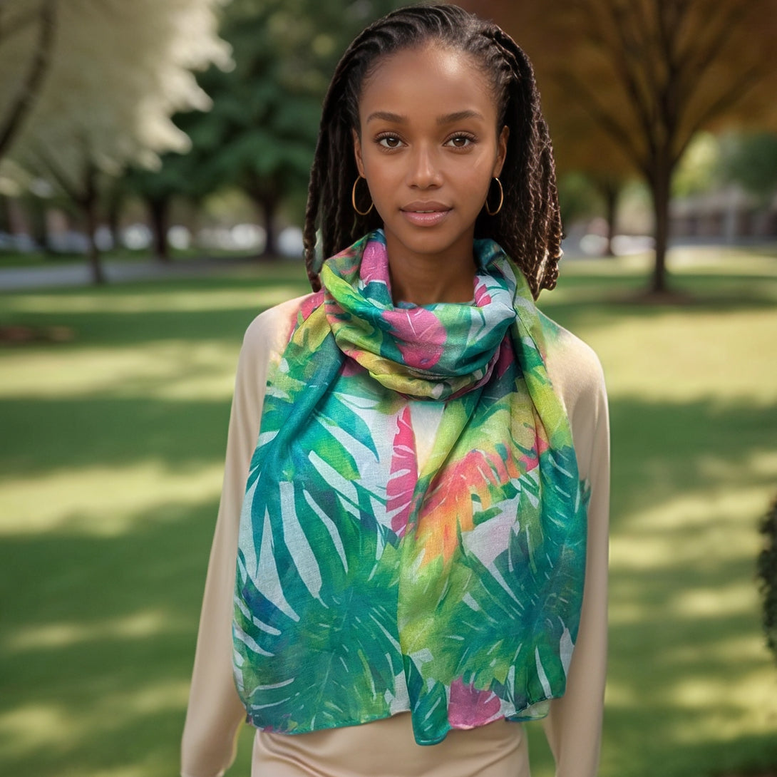 Bright Tropical Flowers Scarf (50x180cm) - Exclusive Design