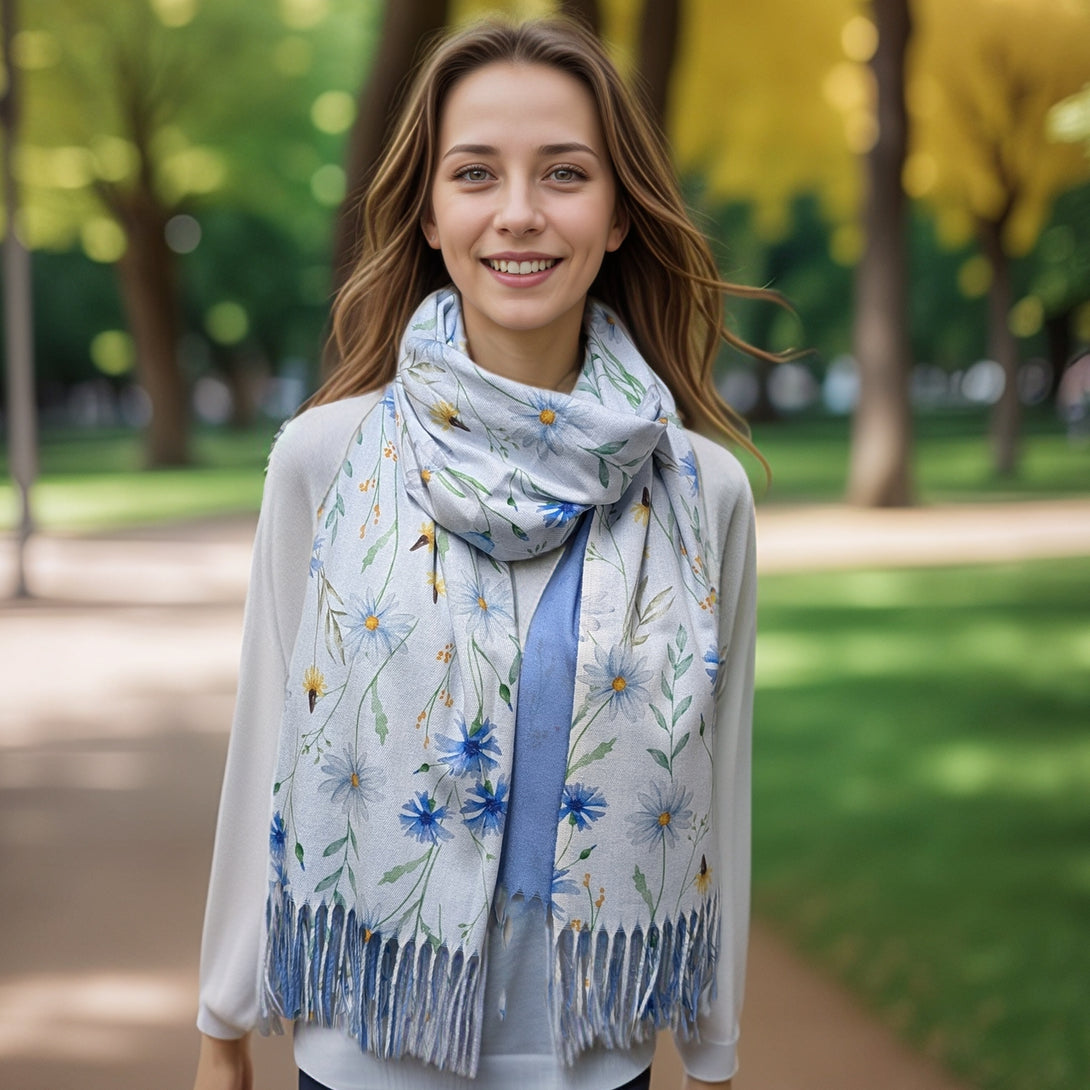 Blue Cornflower Pashmina (70x180cm) Exclusive Design - Main Image