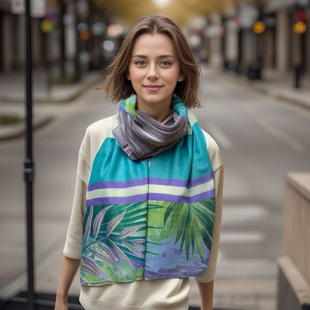 Tropical Block Colour Scarf (50x180cm) - Green