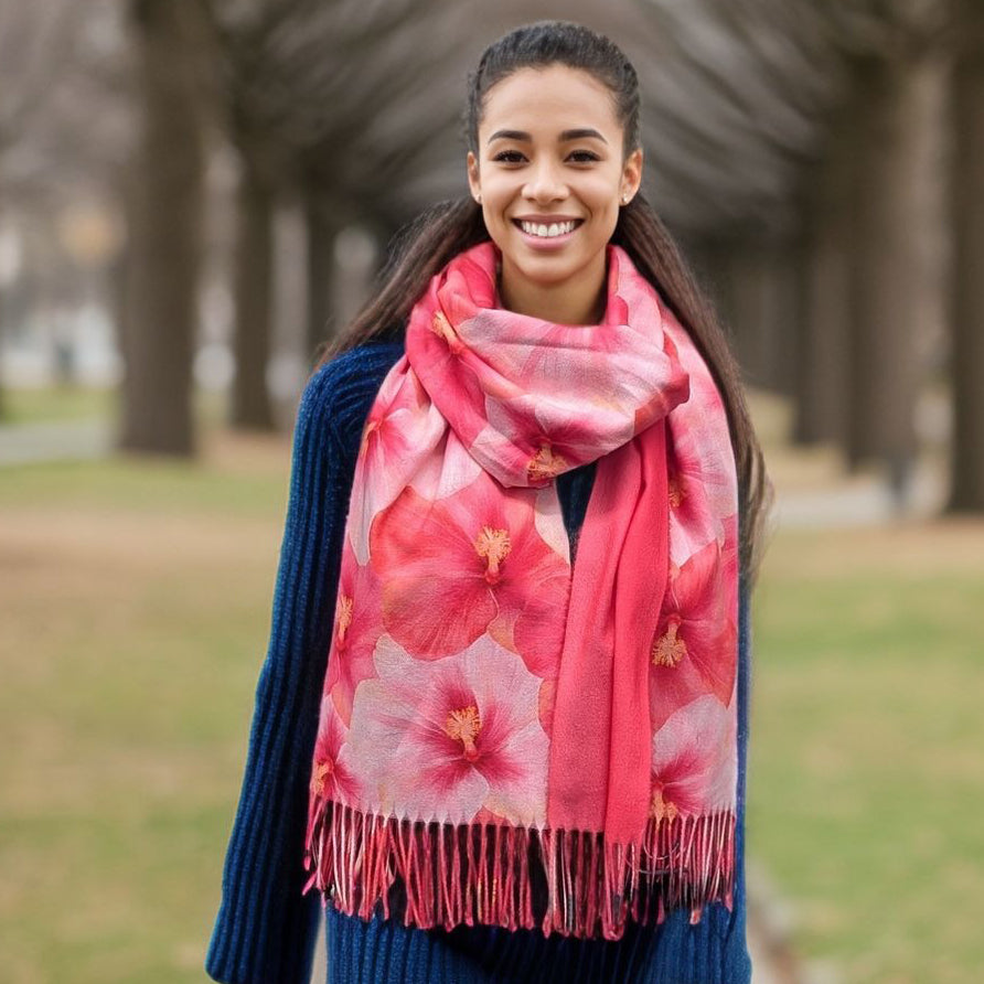 Hibiscus Pashmina Style Scarf (70x180cm) - Exclusive Design