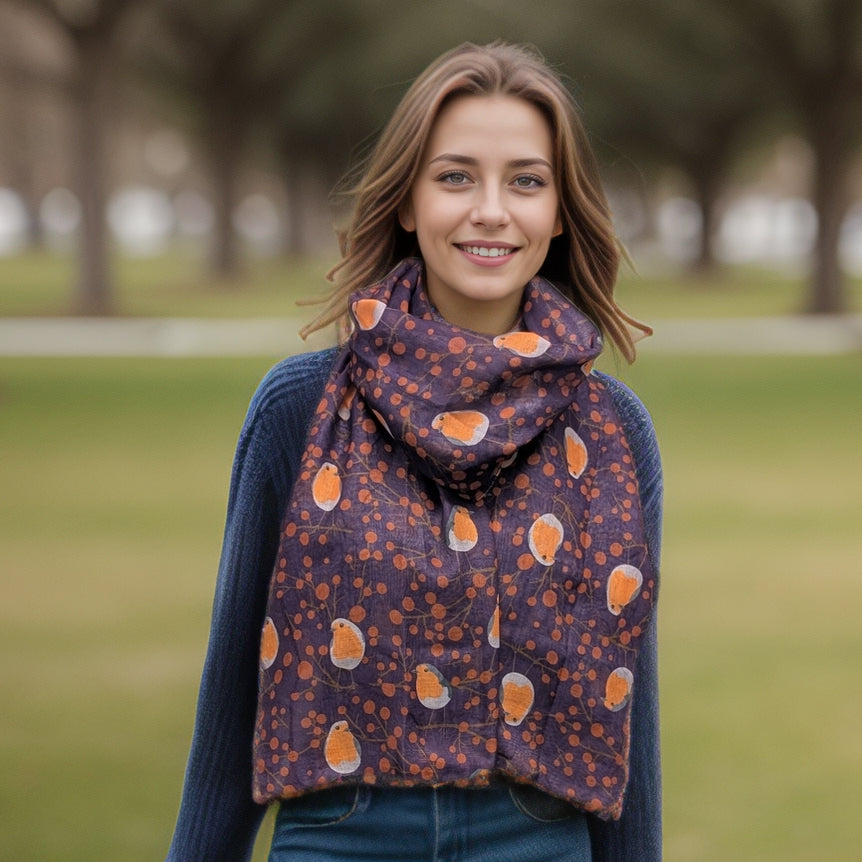 Red Berry Robin Scarf - Purple (70x180cm) - Exclusive Design