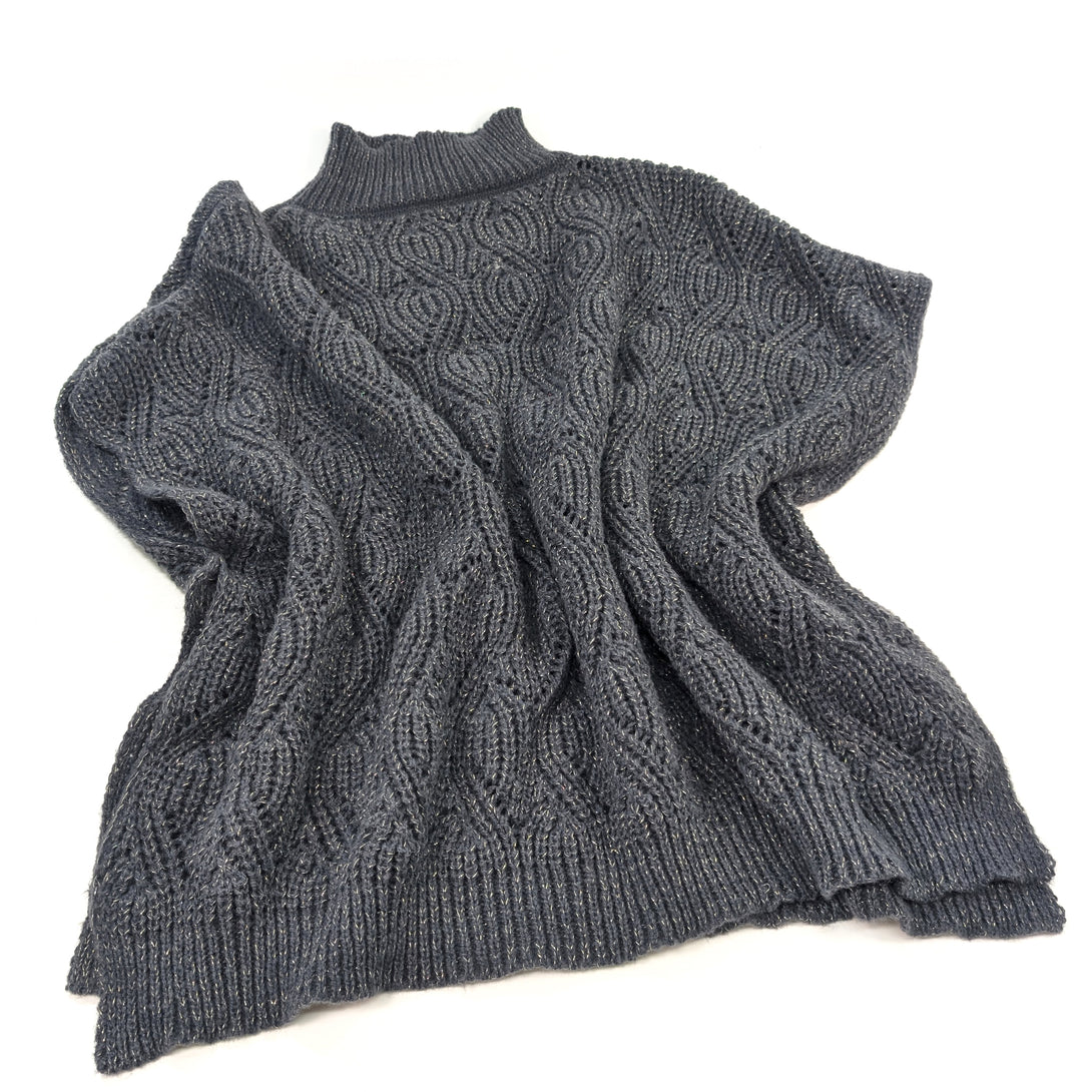 Merbuk - High Neck Jumper Style Poncho - Sparkly Grey