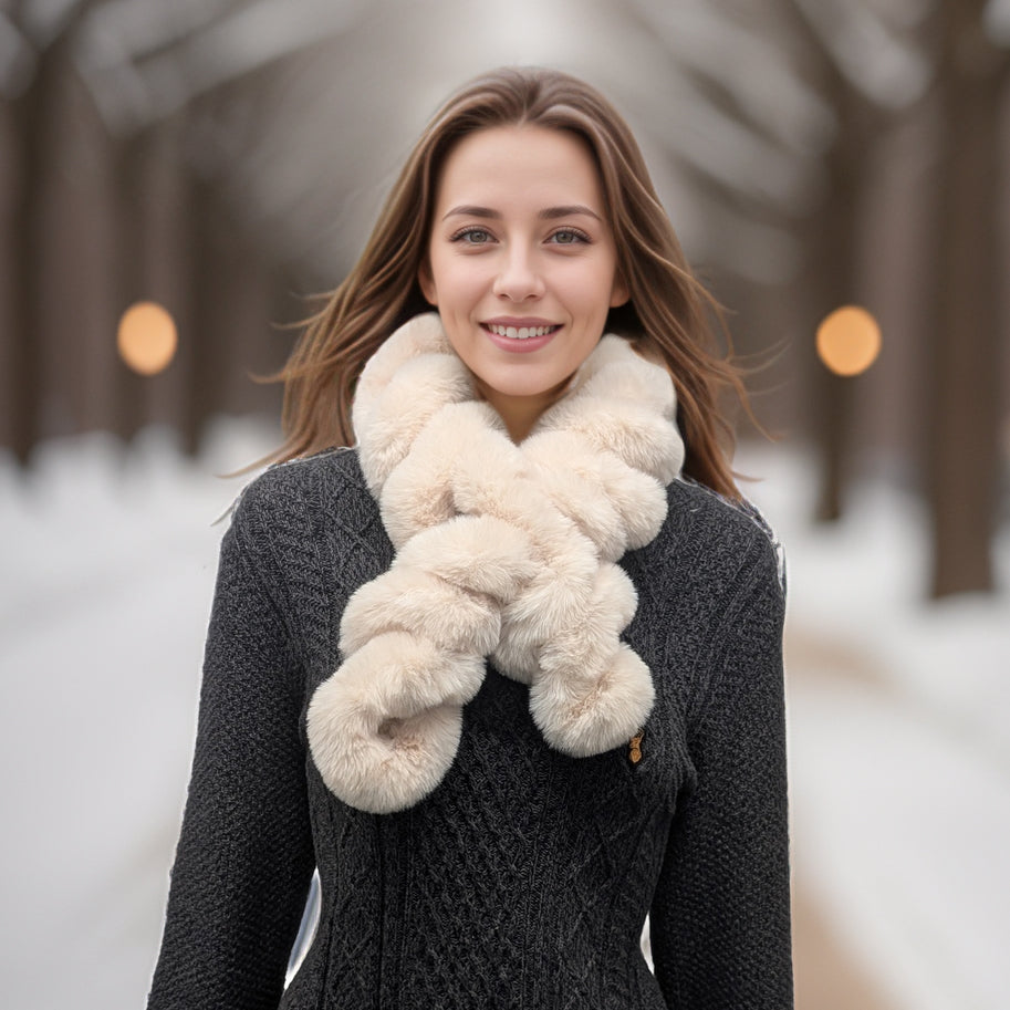 Faux Fur Corkscrew Collar - Cream