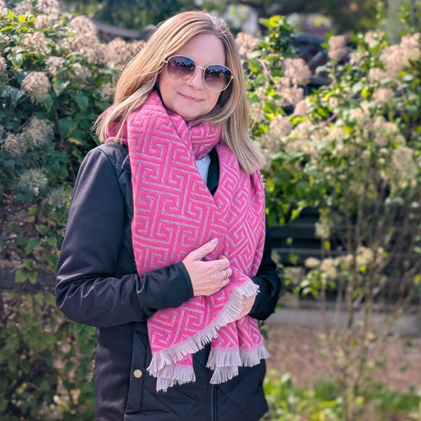 Cekik - Maze Pattern Pashmina Scarf (65x185cm) - Bright Pink