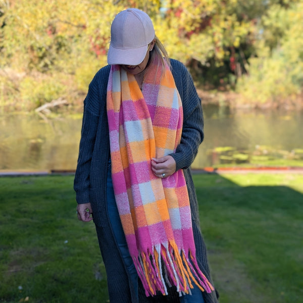 Agung - Super Thick Boxes Scarf (45x180cm) - Pink/Orange
