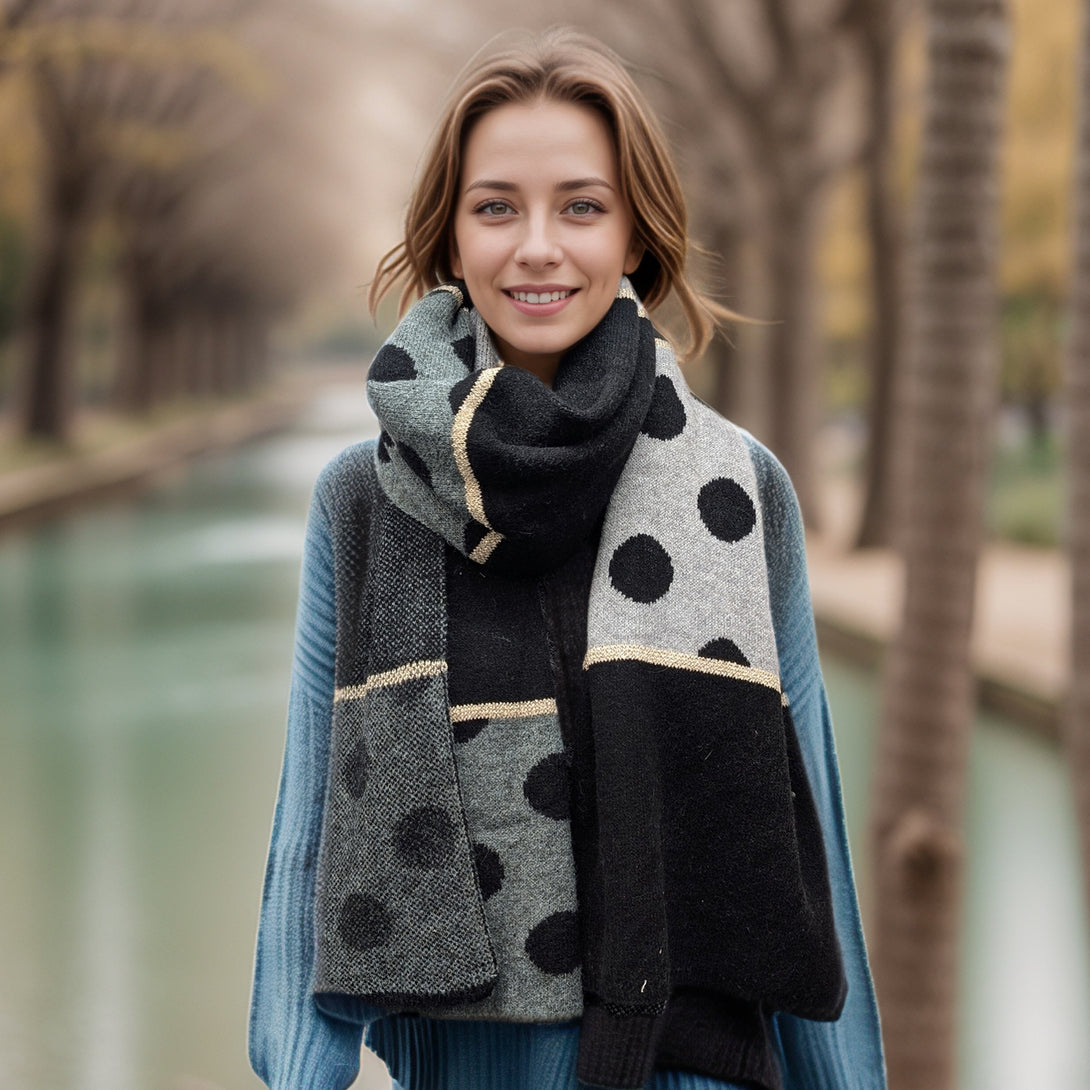 Dasa - Knitted Spotty Scarf (55x180cm) - Greys
