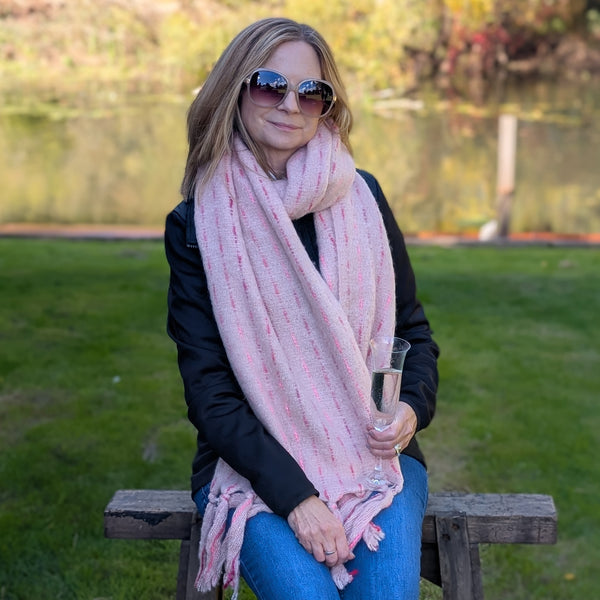 Lipah - Ribbons Knitted Scarf (40x180cm) - Pink