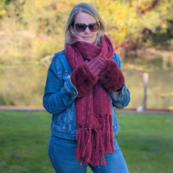 Lipah - Ribbons Knitted Scarf (40x180cm) - Red