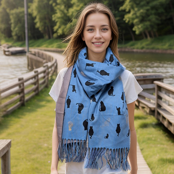 Remo - Glitter Cat Pashmina Style Scarf - Denim (70x180cm)
