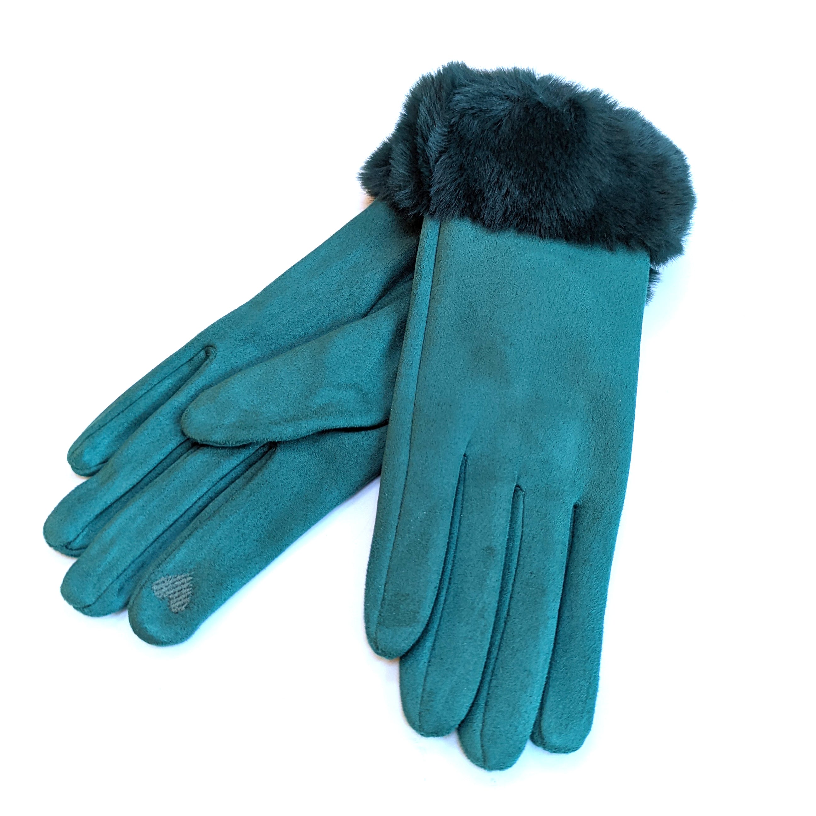 Faux Fur Trim Gloves - Green