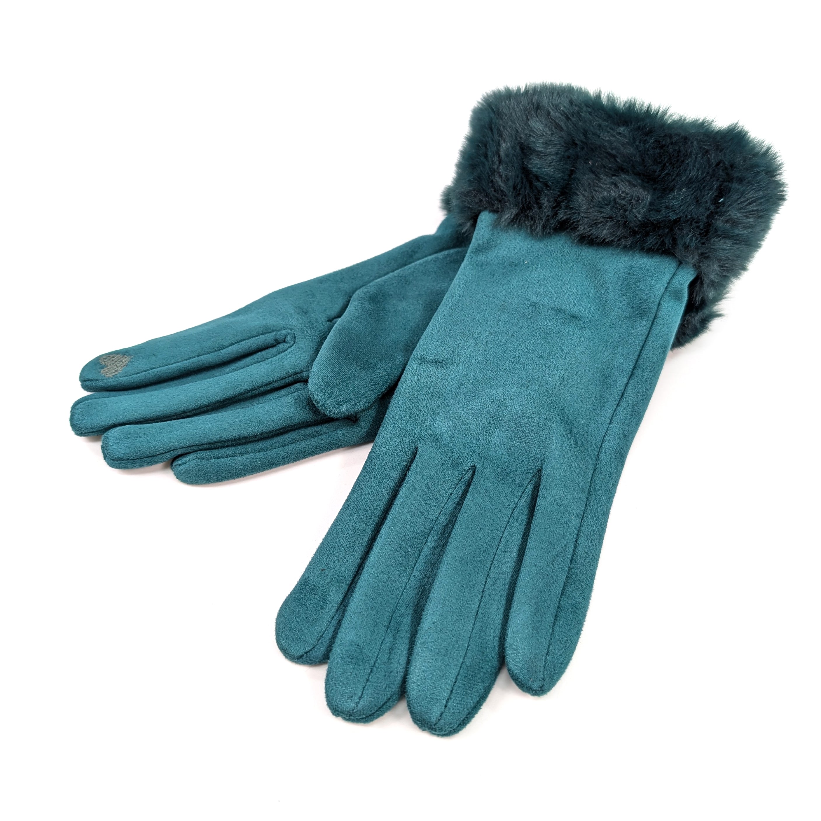 Faux Fur Trim Gloves - Green