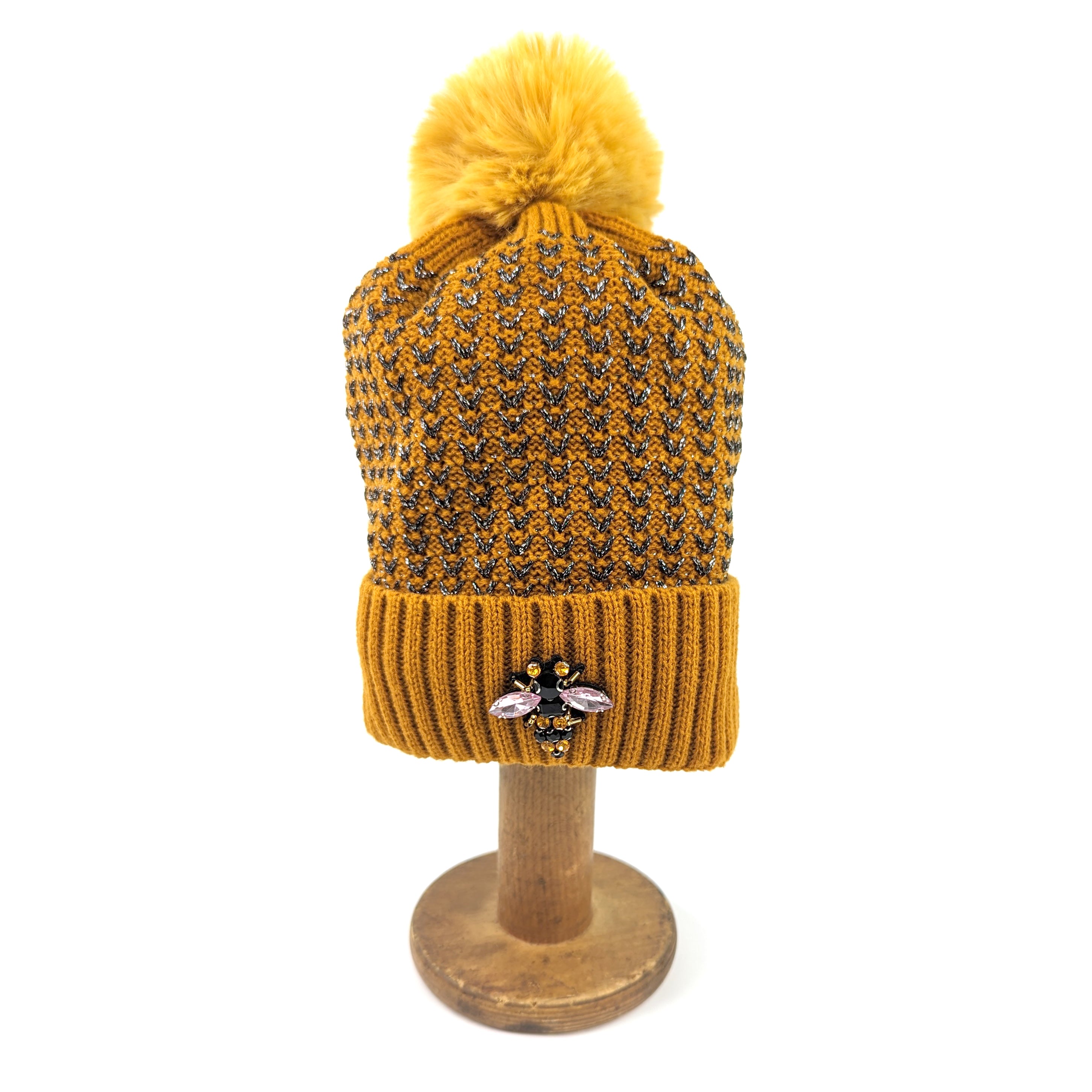 PomPom Hat with Bee Detail