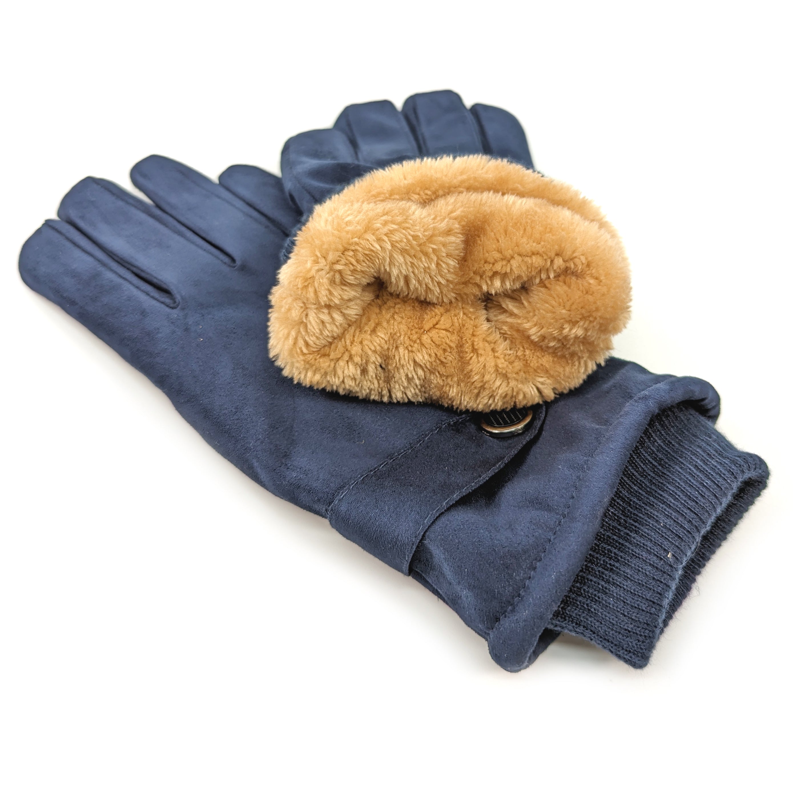 Unisex Gloves with Button Detail - Blue