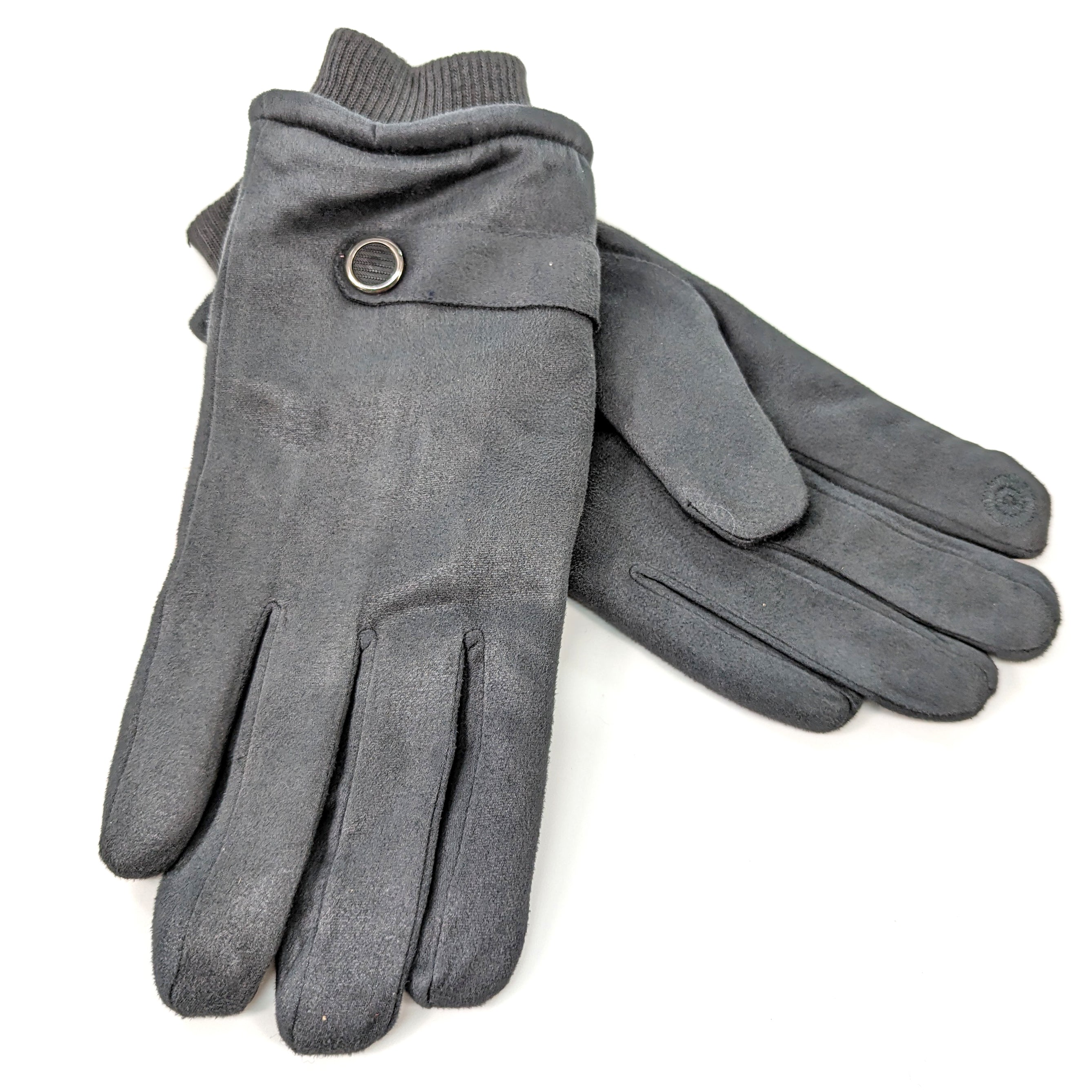 Unisex Gloves with Button Detail - Dark Grey