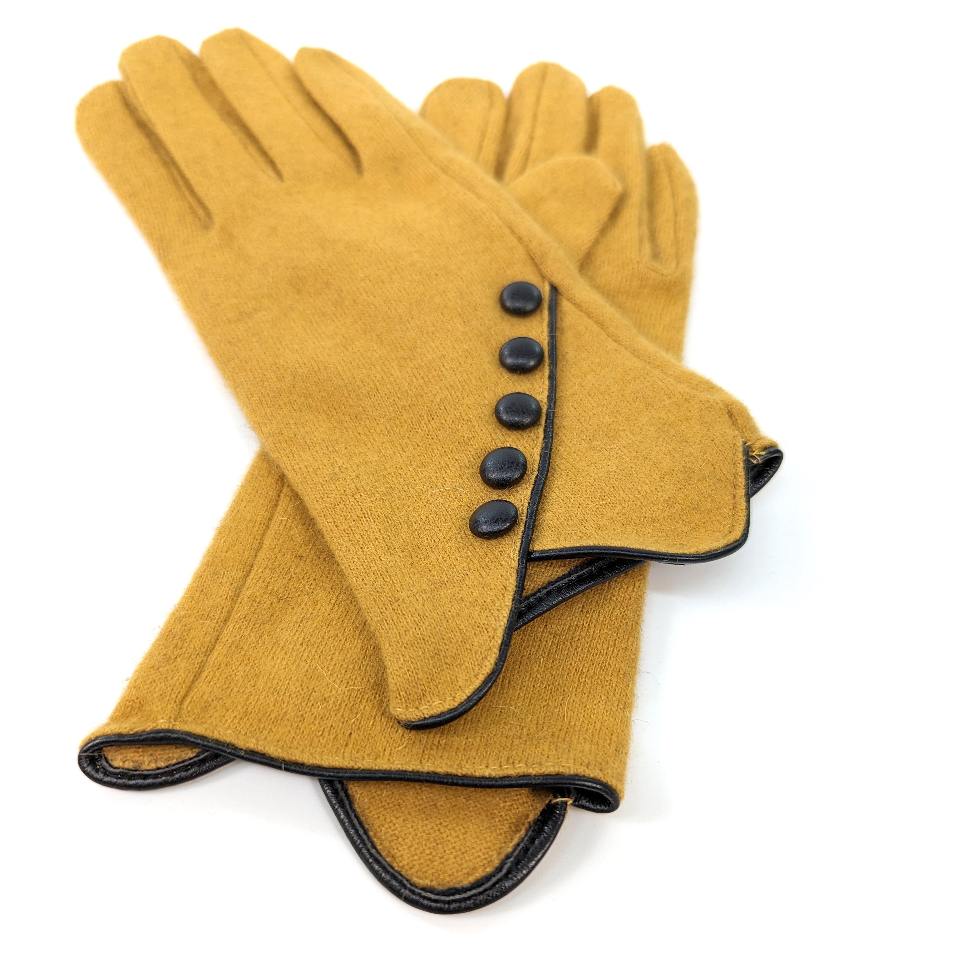 Diagonal Button Detail Glove - Mustard
