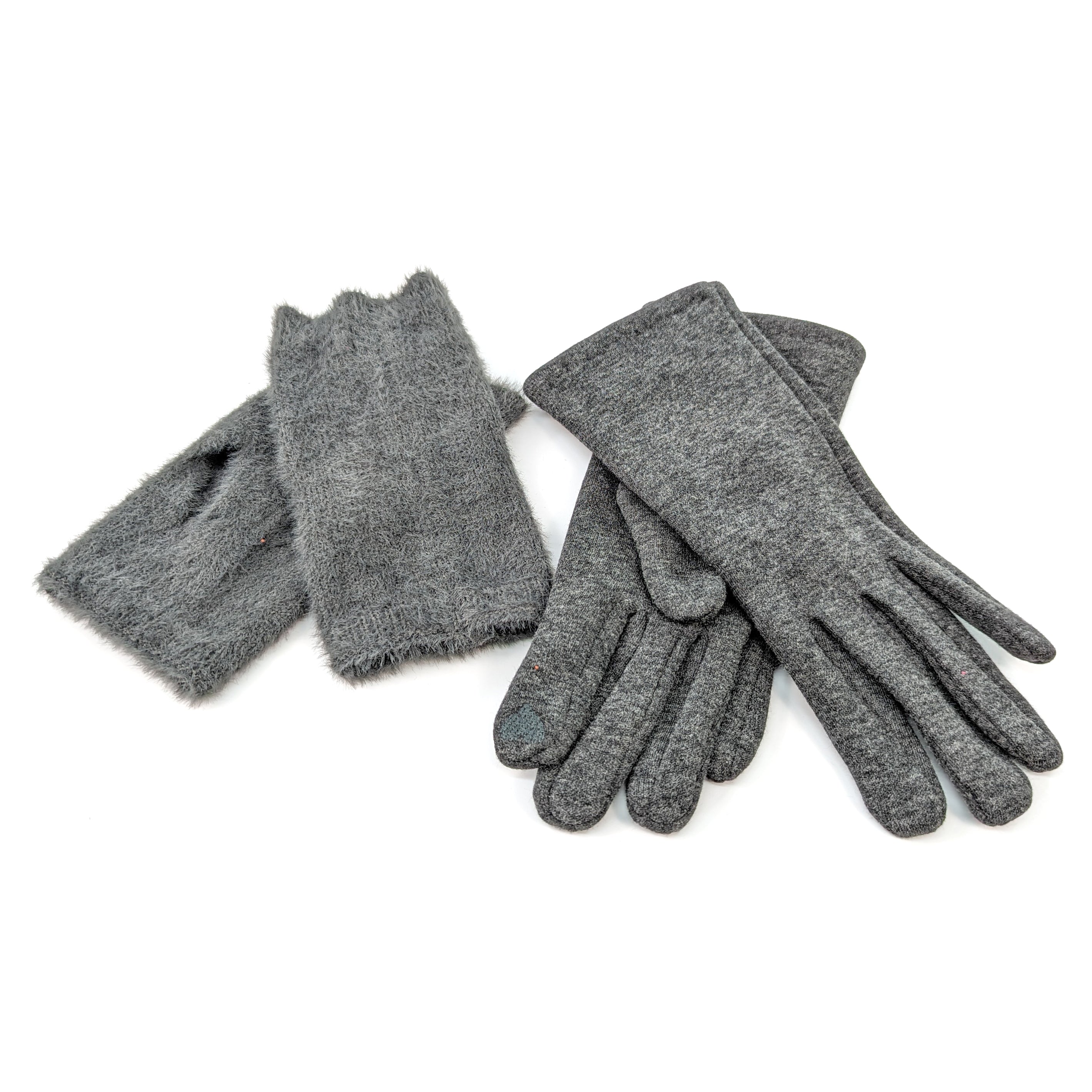 Faux Fur Two in One Gloves - Grey