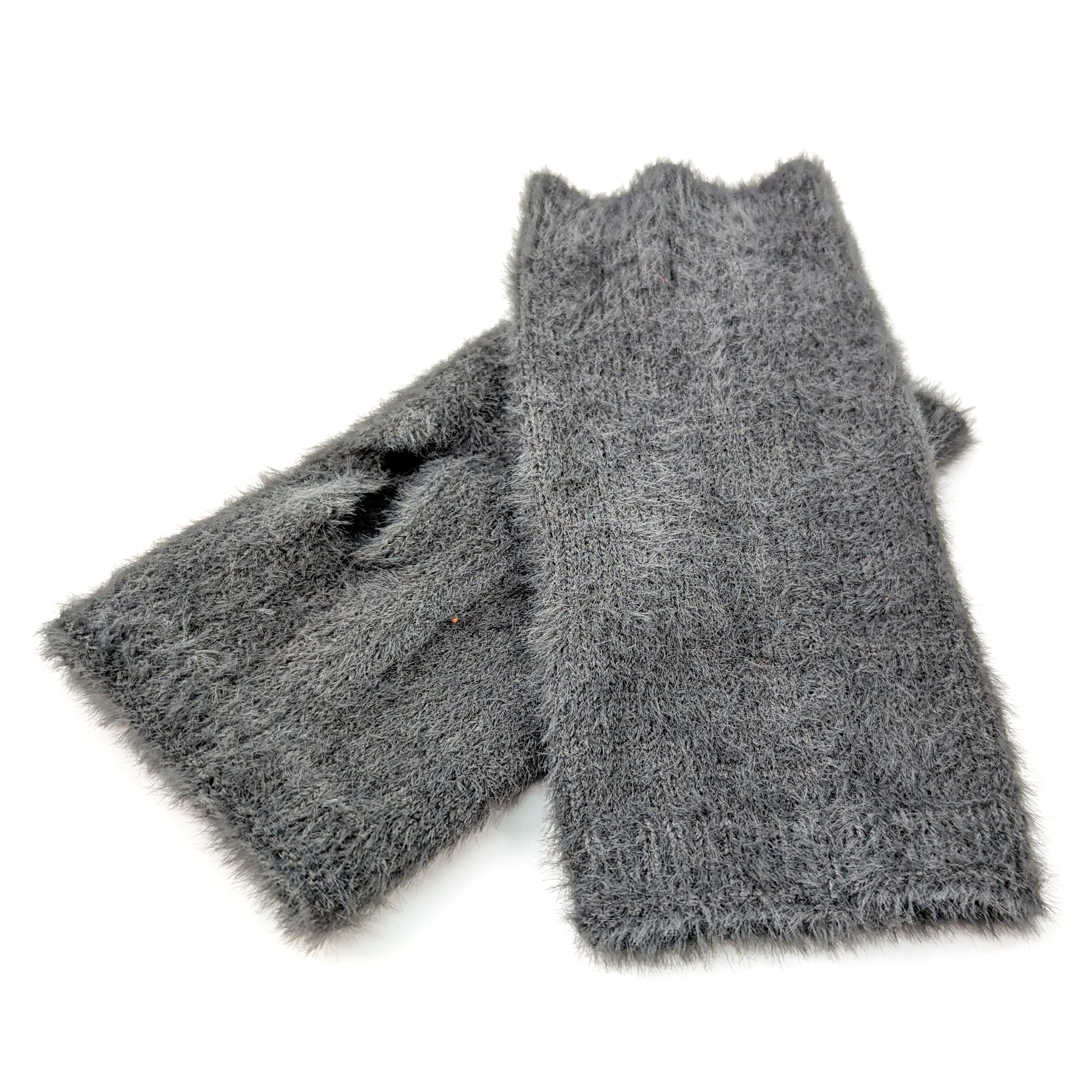 Faux Fur Two in One Gloves - Grey