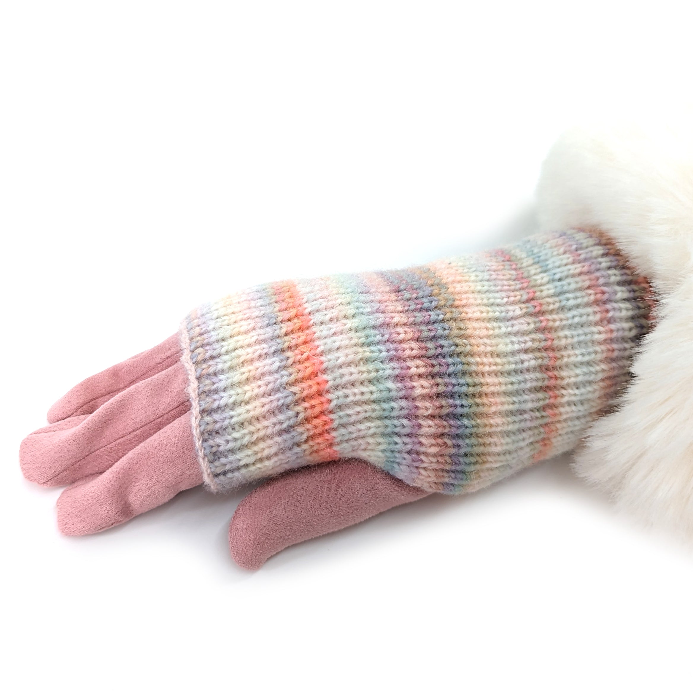 Multi Striped Two in One Gloves - Cosy Cloud Pink