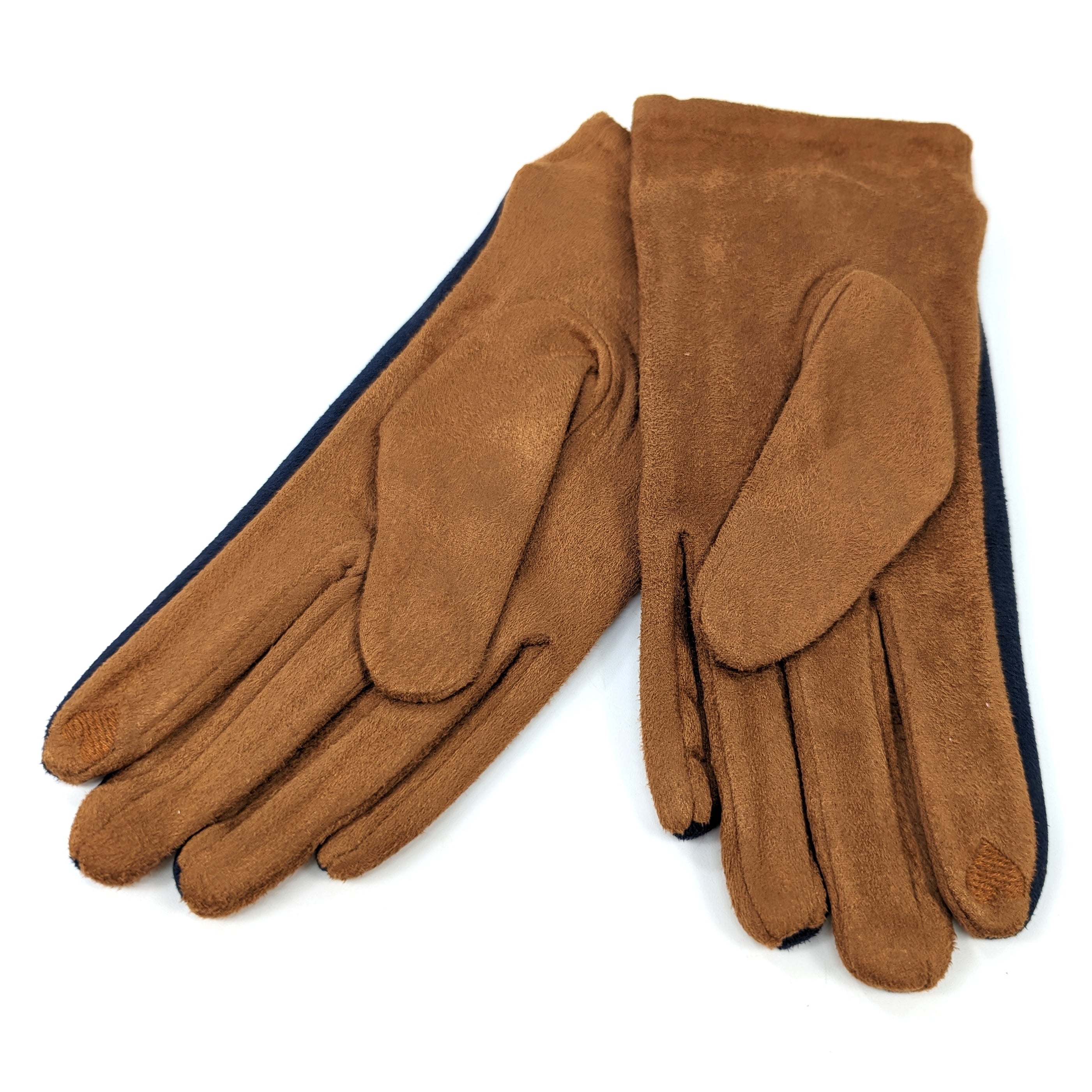 Gloves with a Zip Details - Navy / Camel