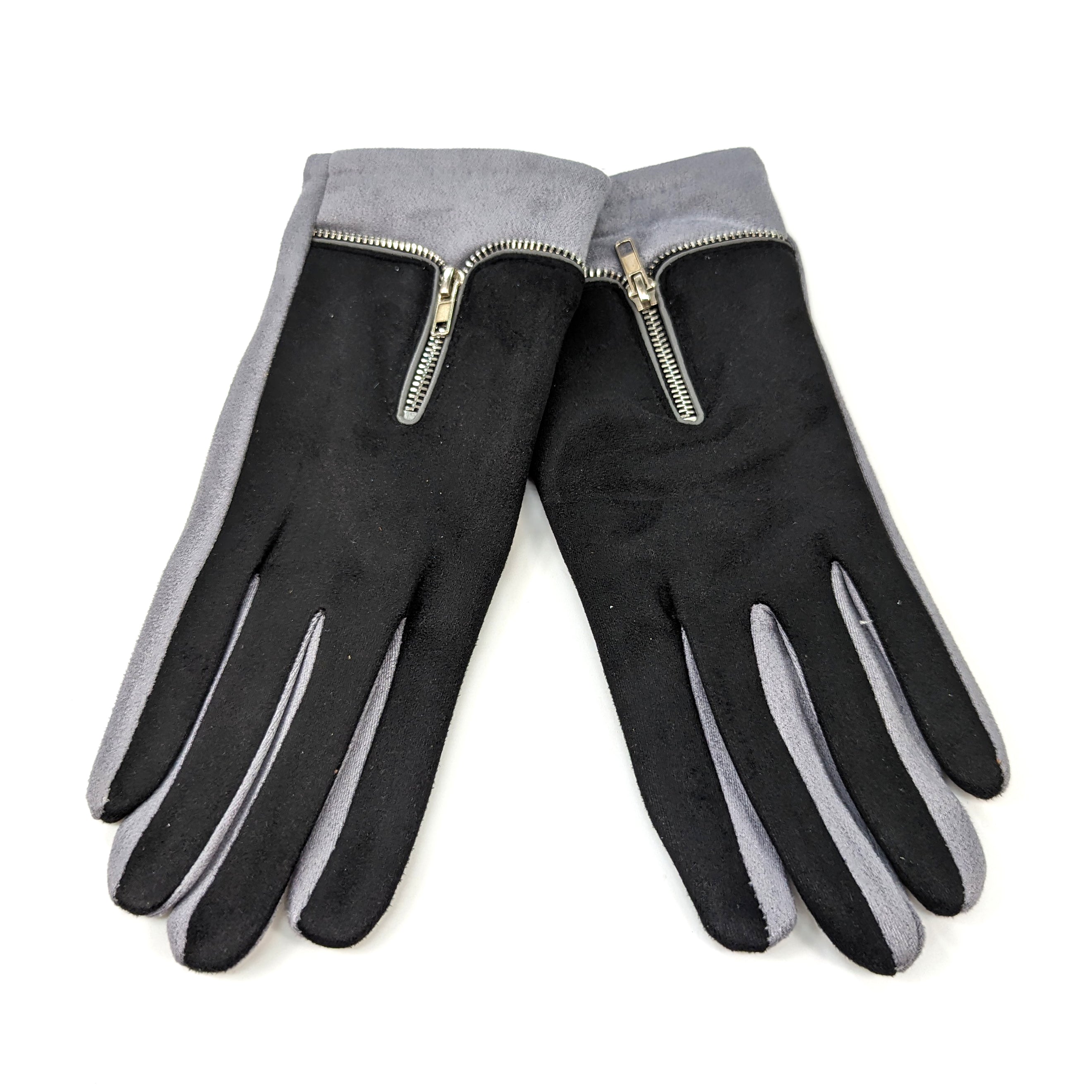 Gloves with a Zip Details - Black / Grey