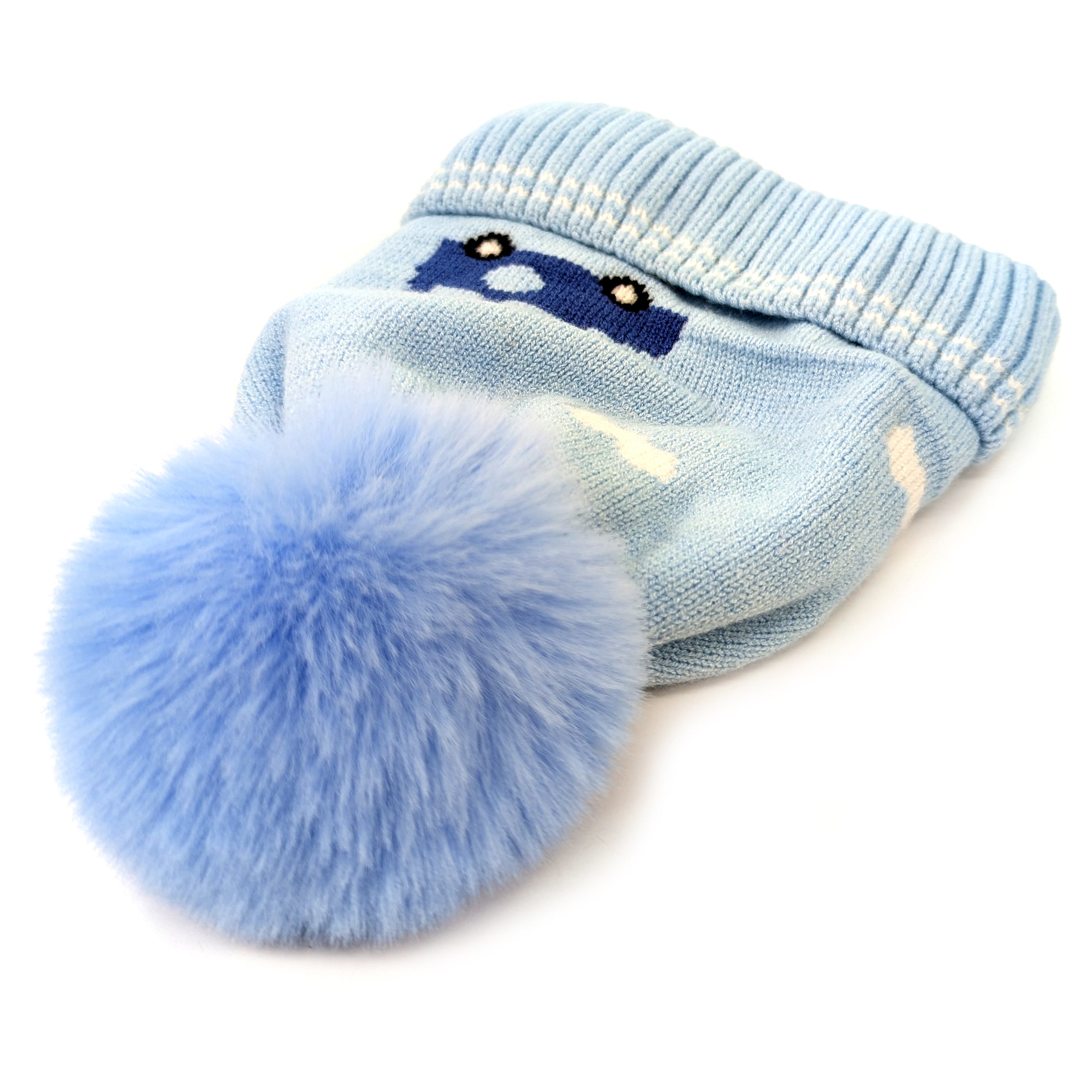 Childrens Car Bobble Hat - Light Blue (1-4yrs)