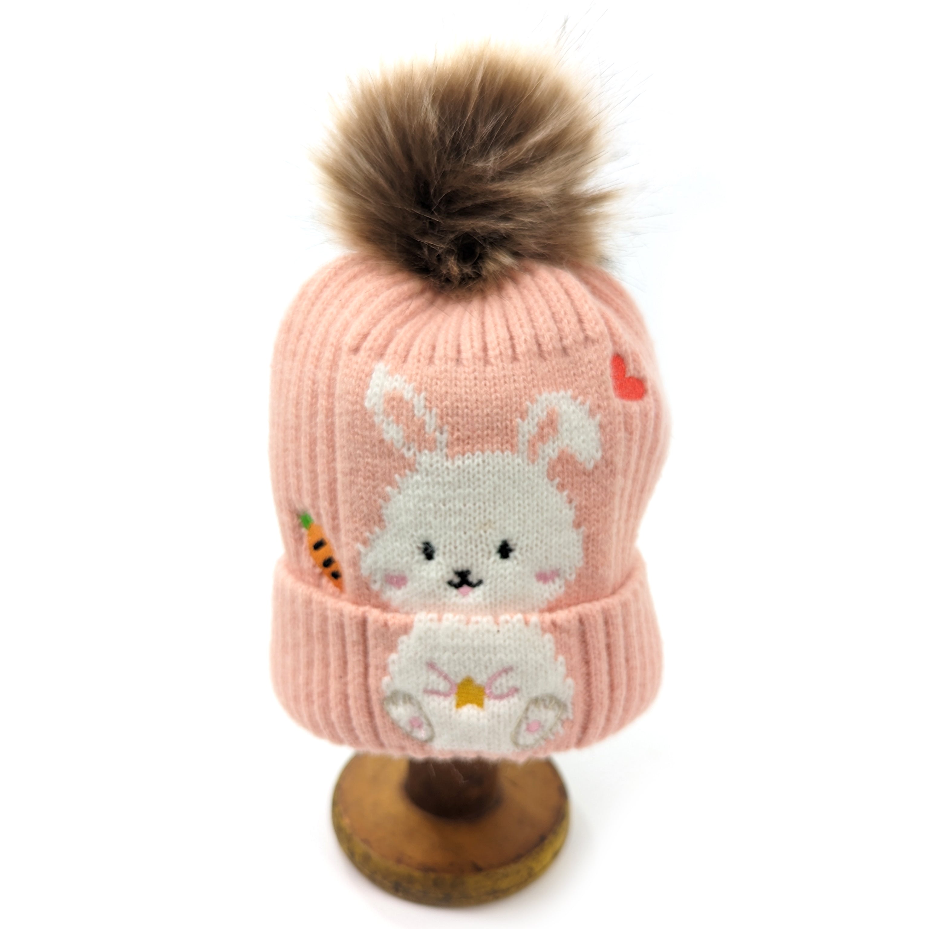 Childrens Rabbit Bobble Hat - Pink (1-4yrs)