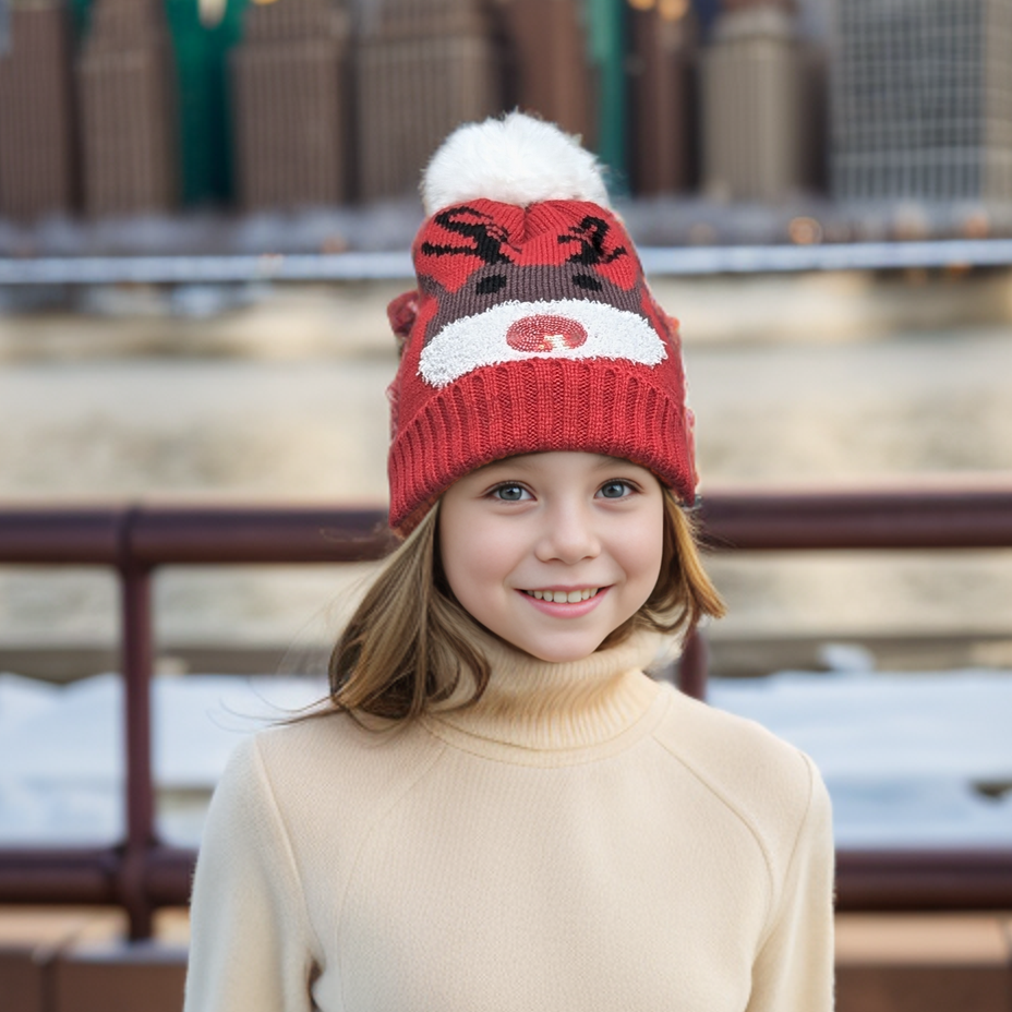 Sequin Reindeer Childrens Bobble Hat