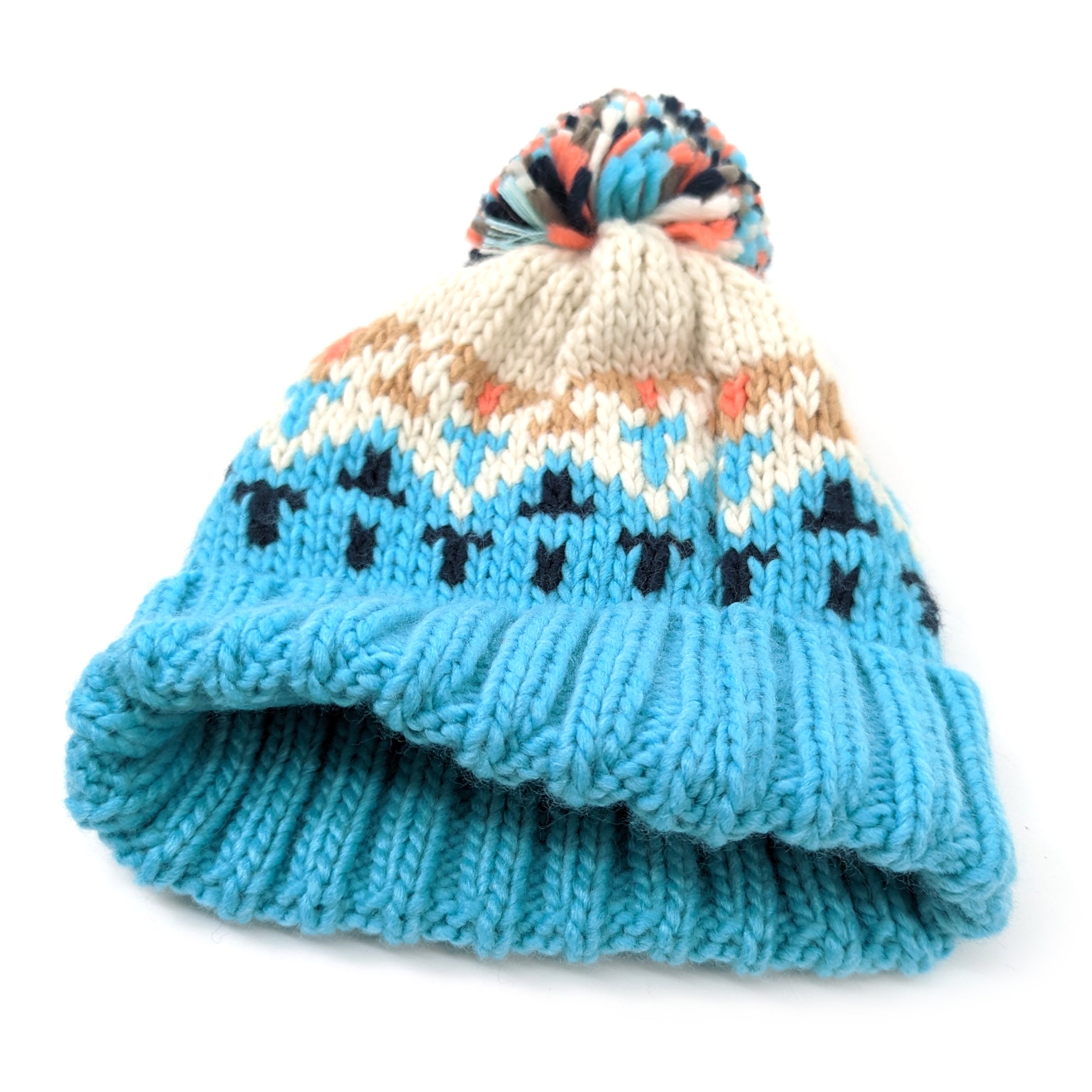 Snowy Mountain PomPom Hat - Turquoise