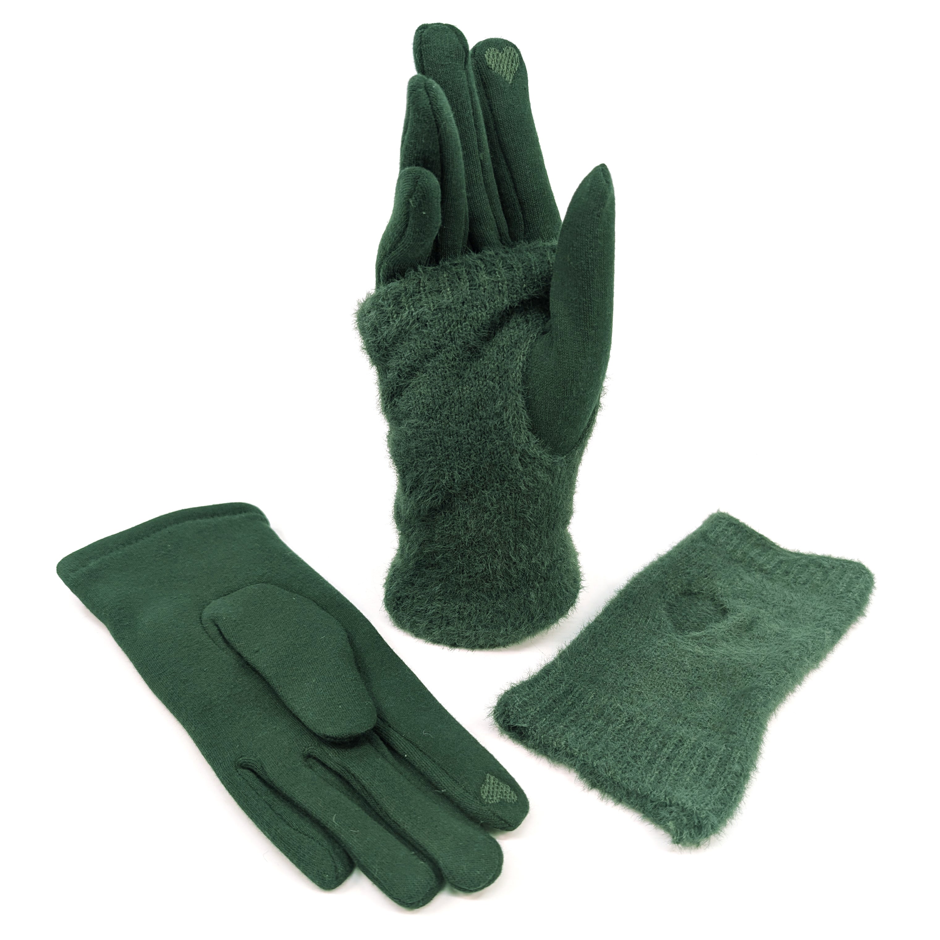 Faux Fur Two in One Gloves - Hunter Green