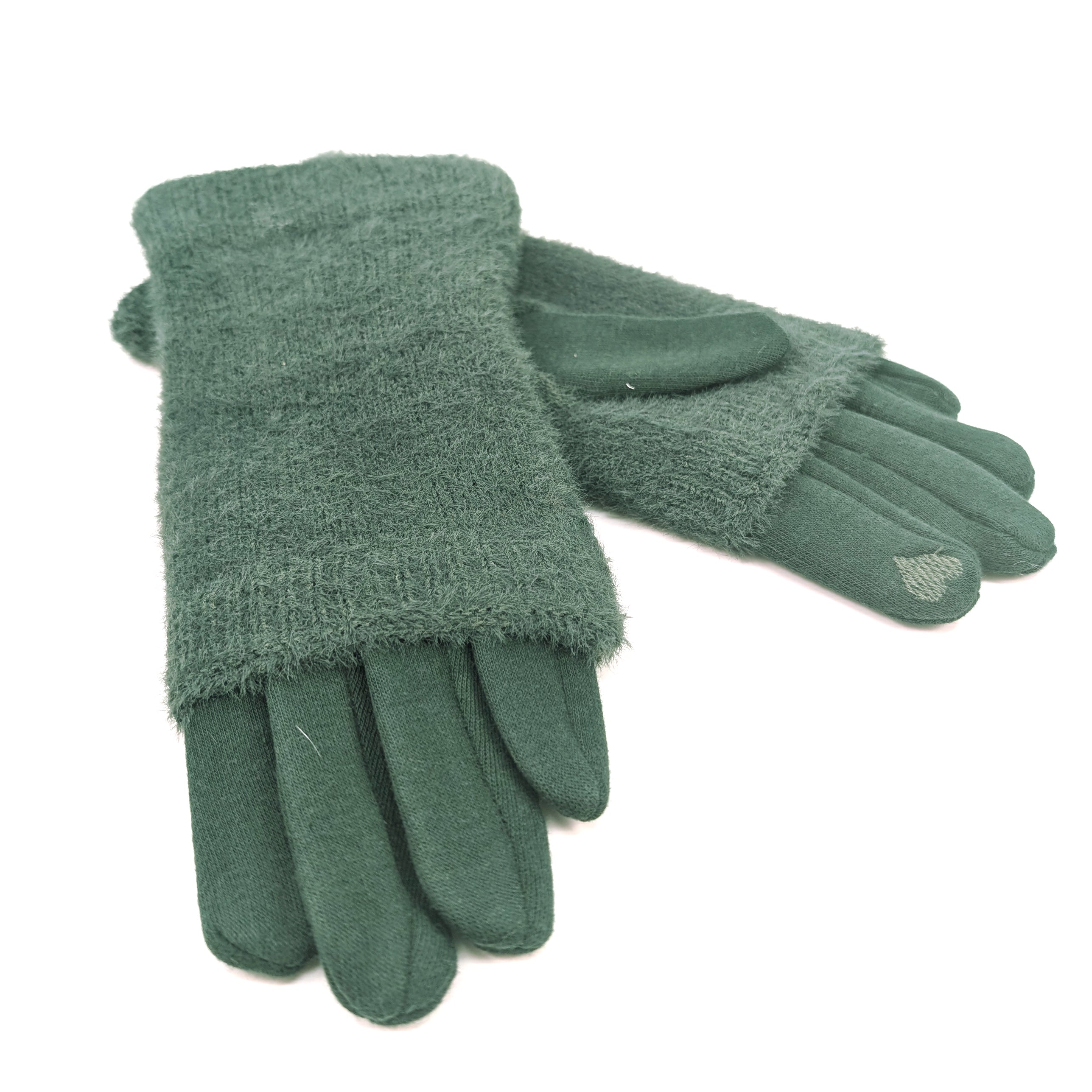 Faux Fur Two in One Gloves - Hunter Green