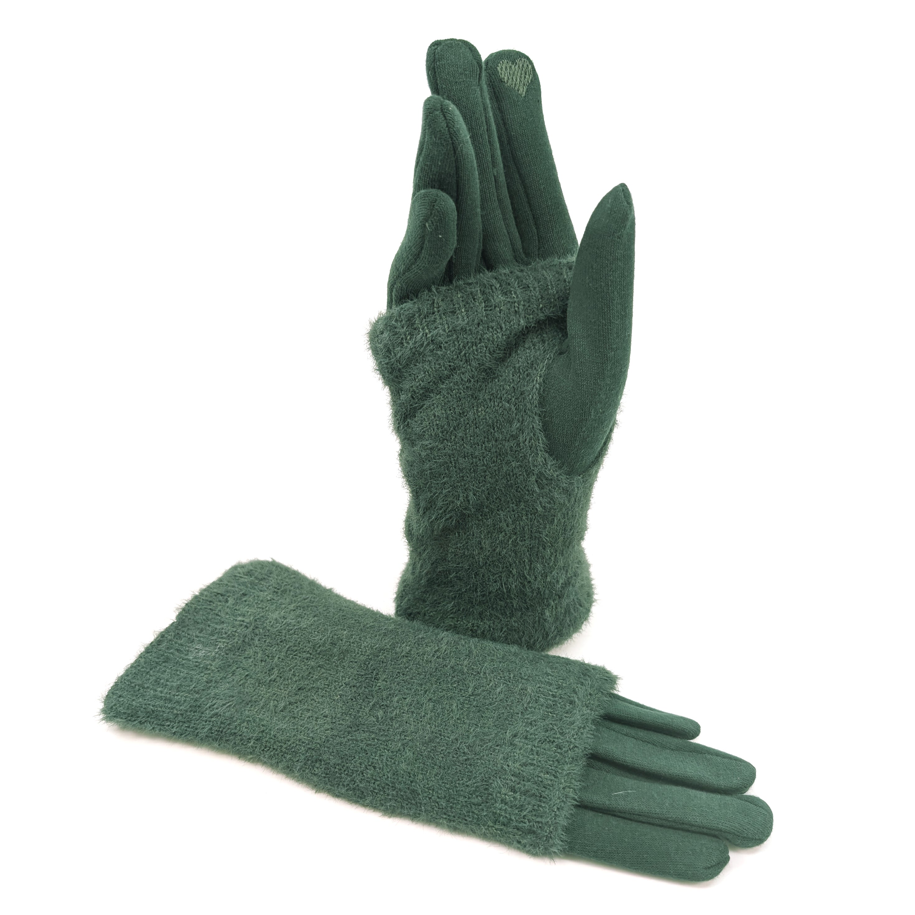 Faux Fur Two in One Gloves - Hunter Green