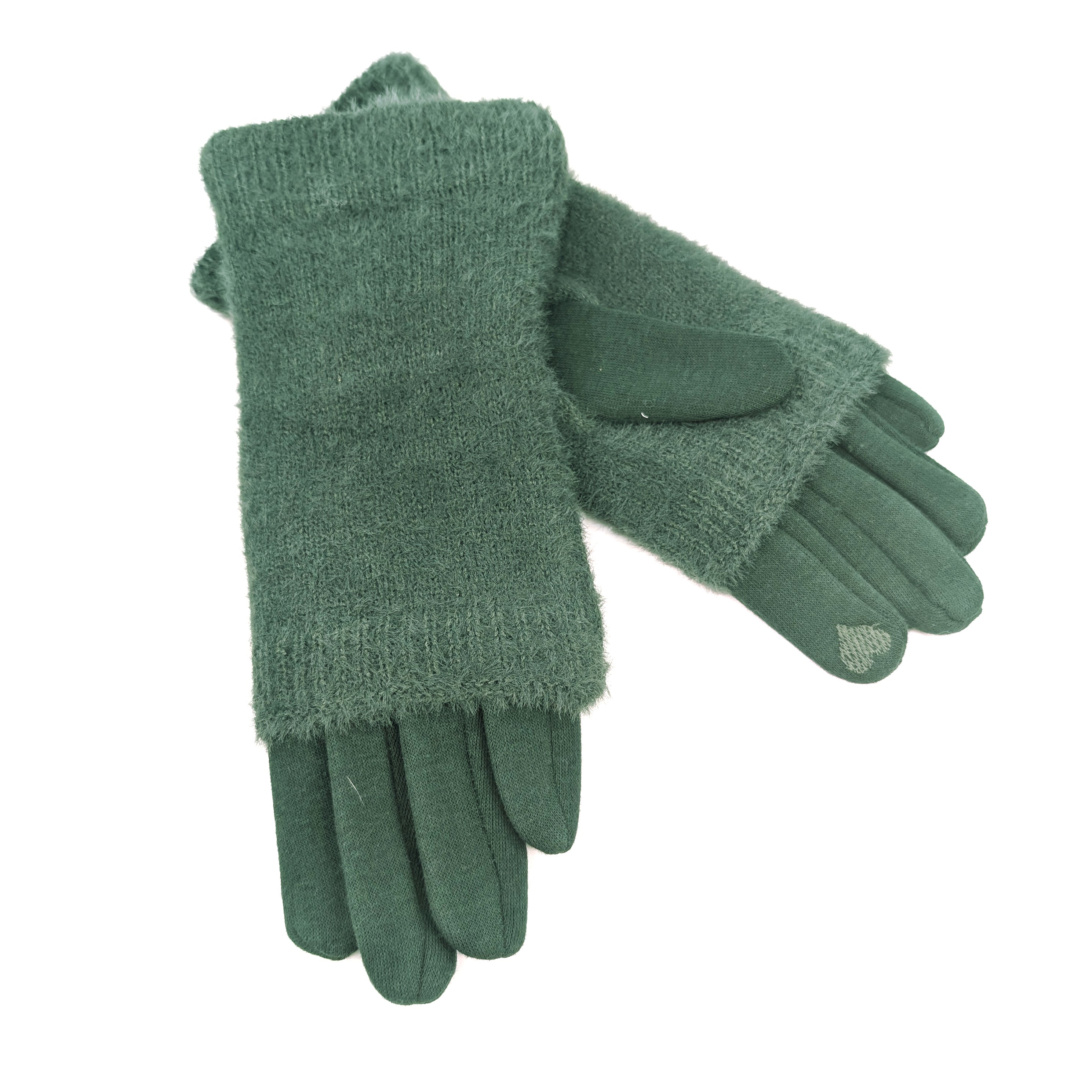 Faux Fur Two in One Gloves - Hunter Green