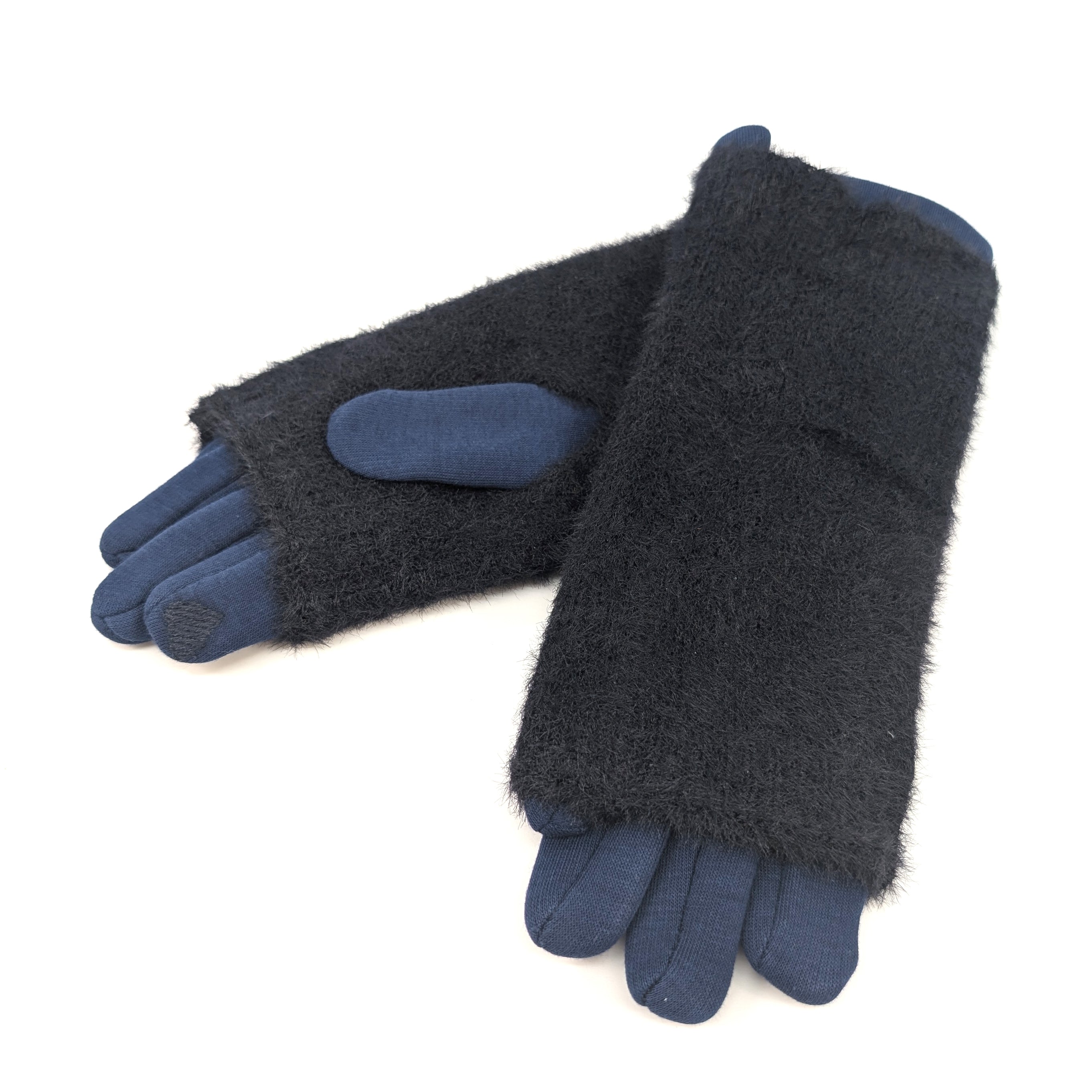 Faux Fur Two in One Gloves - Navy Blue