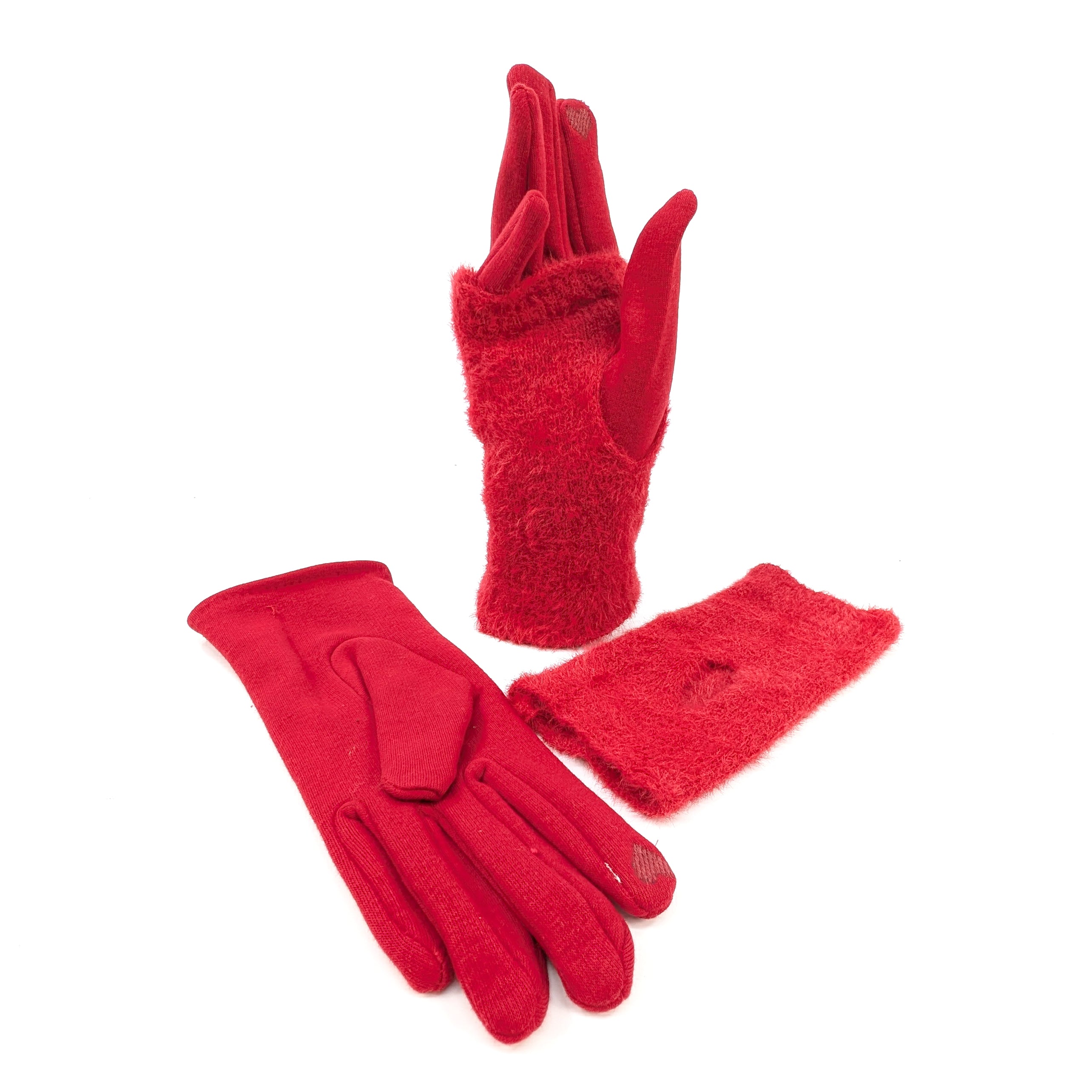 Faux Fur Two in One Gloves - Scarlet