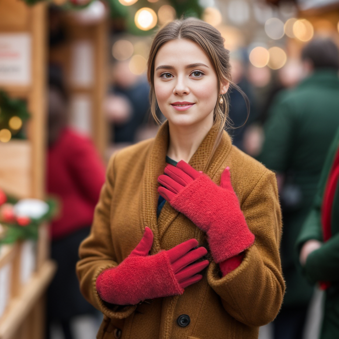 Faux Fur Two in One Gloves - Scarlet