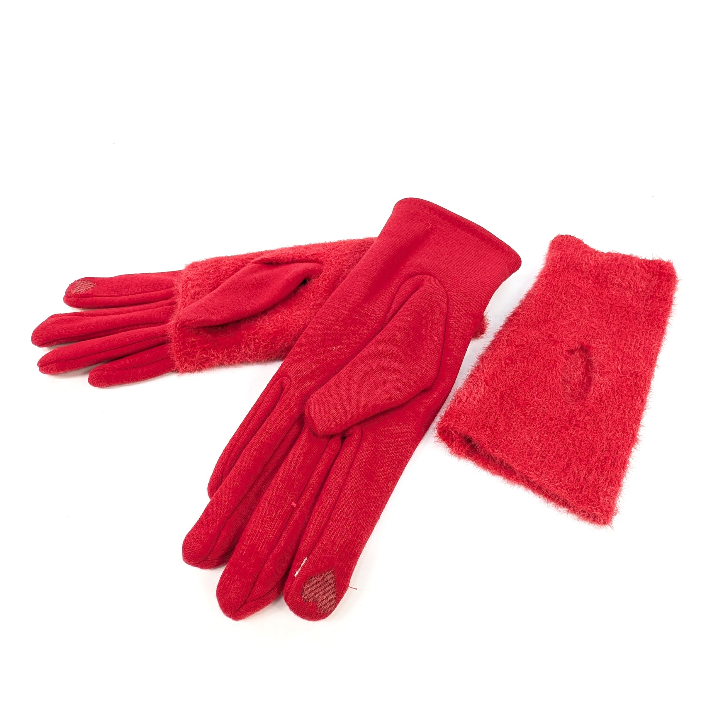 Faux Fur Two in One Gloves - Scarlet