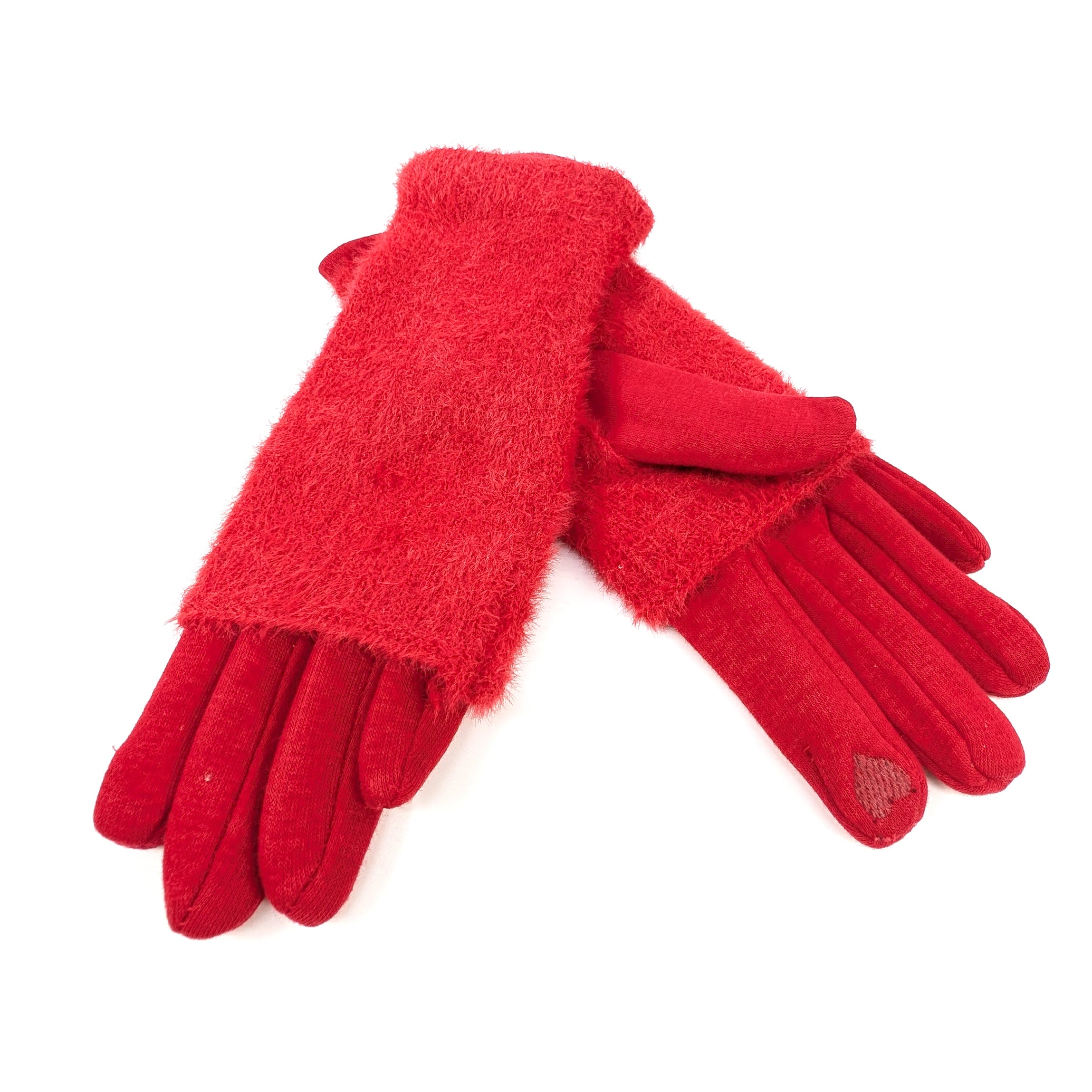 Faux Fur Two in One Gloves - Scarlet