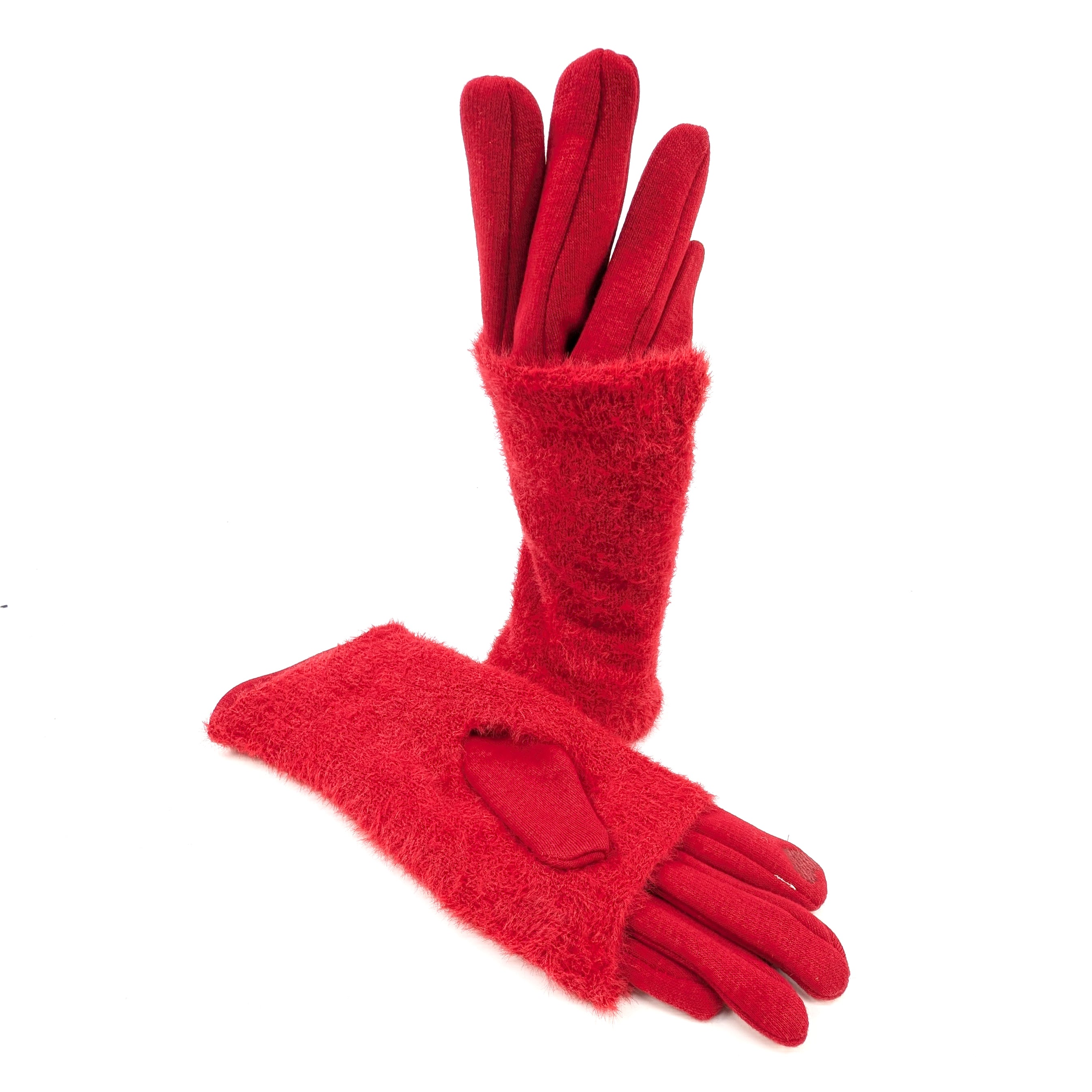 Faux Fur Two in One Gloves - Scarlet