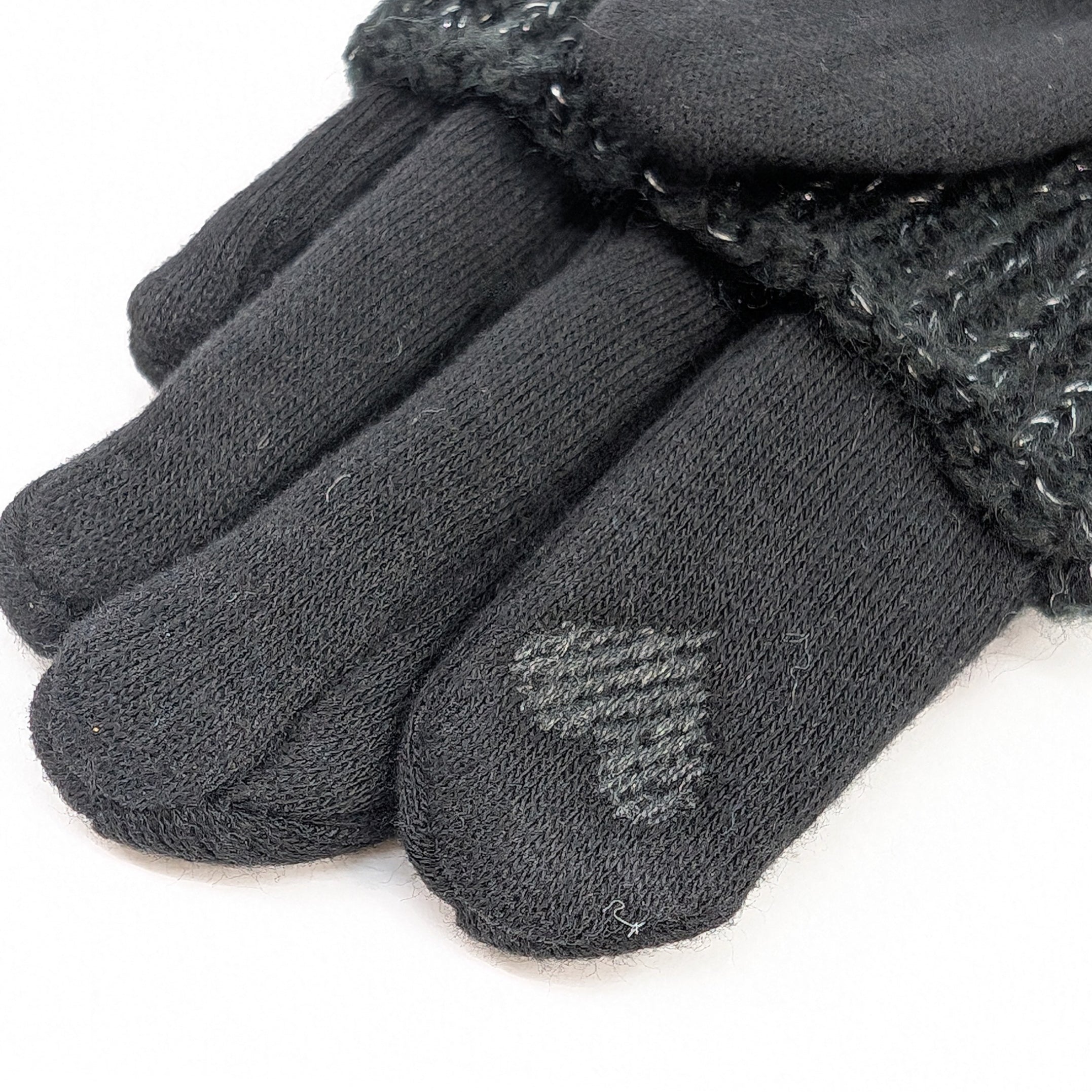 Cable Knit Two in One Sparkle Gloves - Black