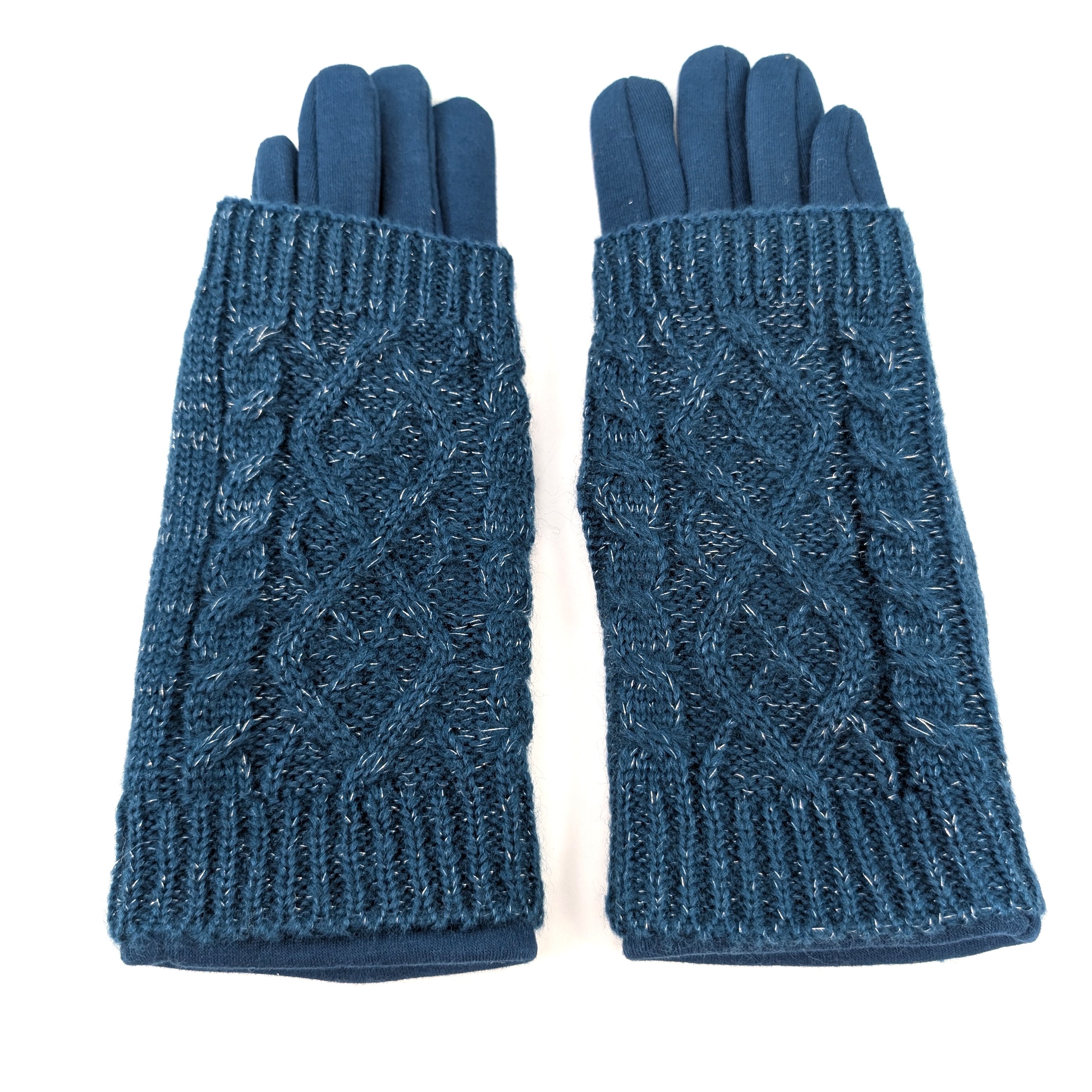 Cable Knit Two in One Sparkle Gloves - Teal