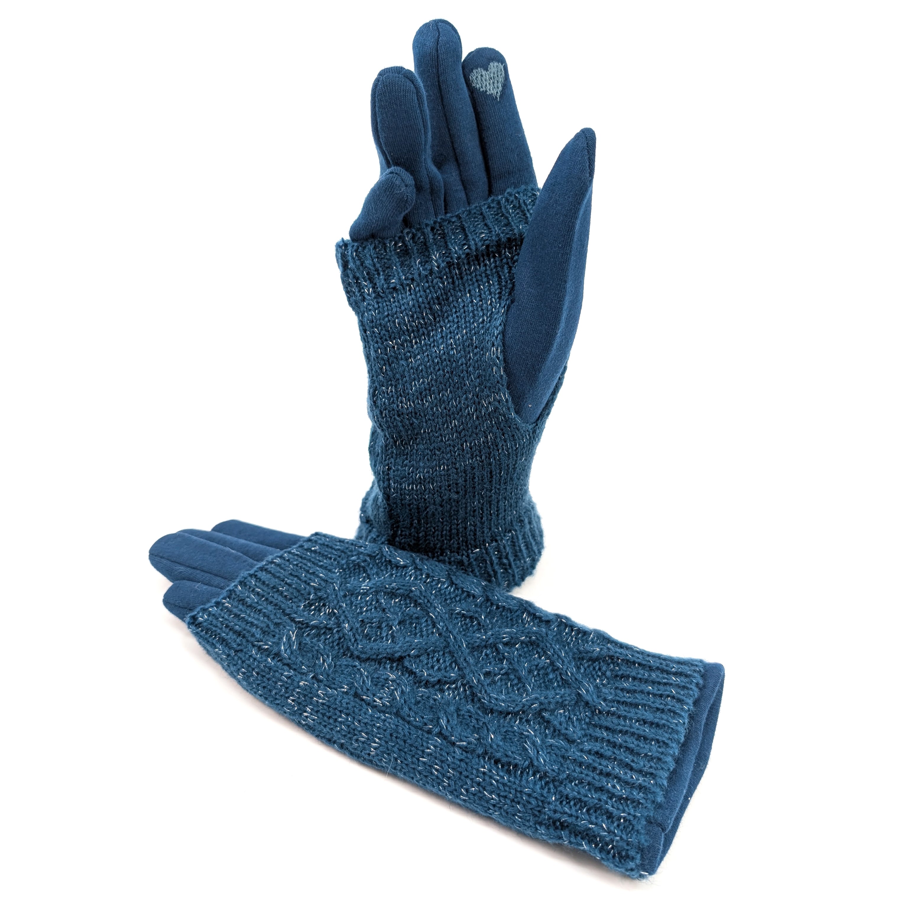 Cable Knit Two in One Sparkle Gloves - Teal