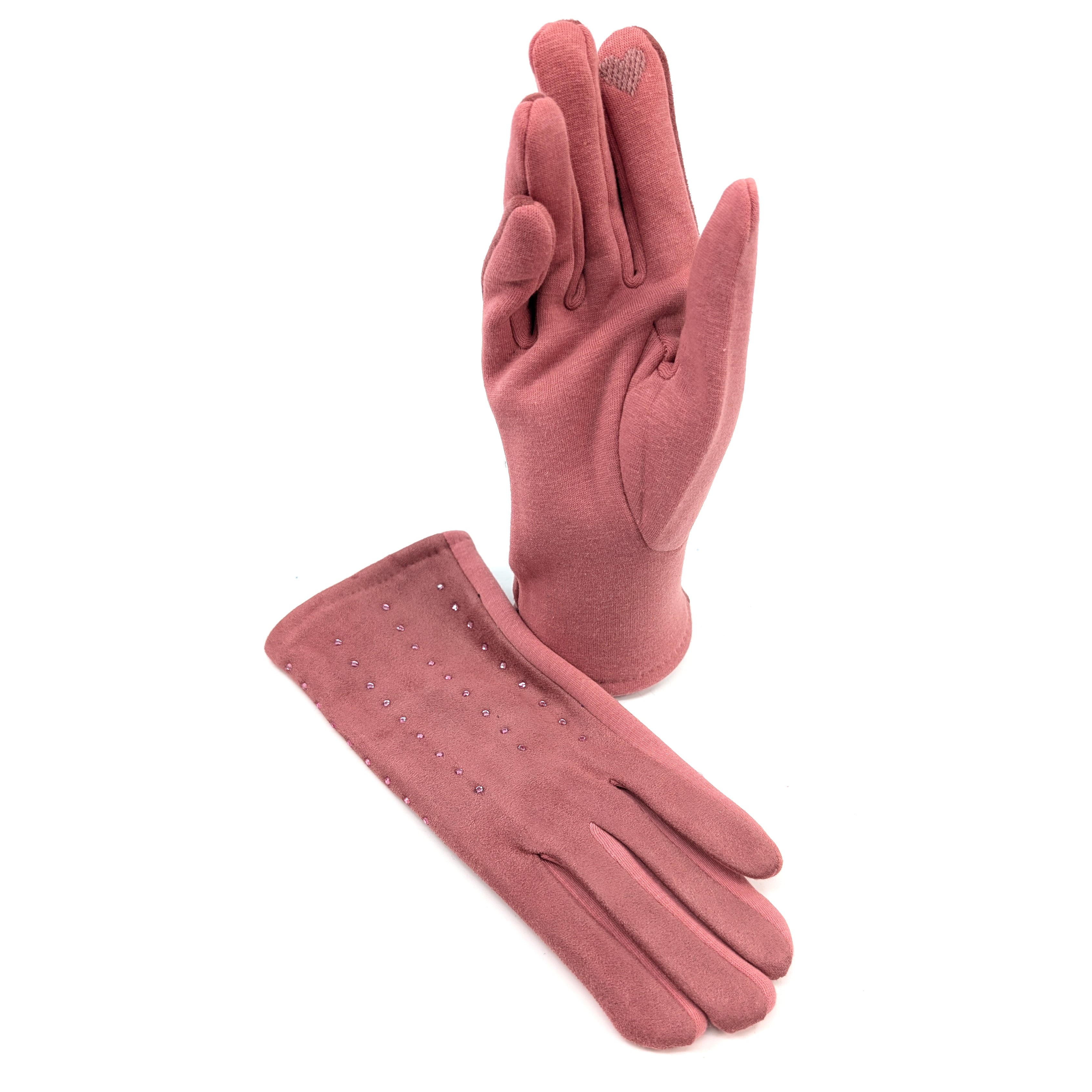 Diamante Suede Style Gloves - Dusky Pink