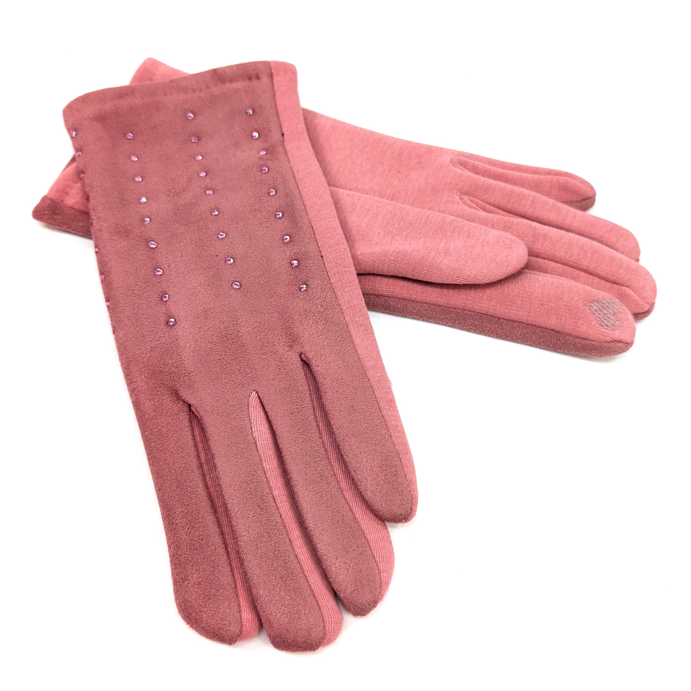 Diamante Suede Style Gloves - Dusky Pink