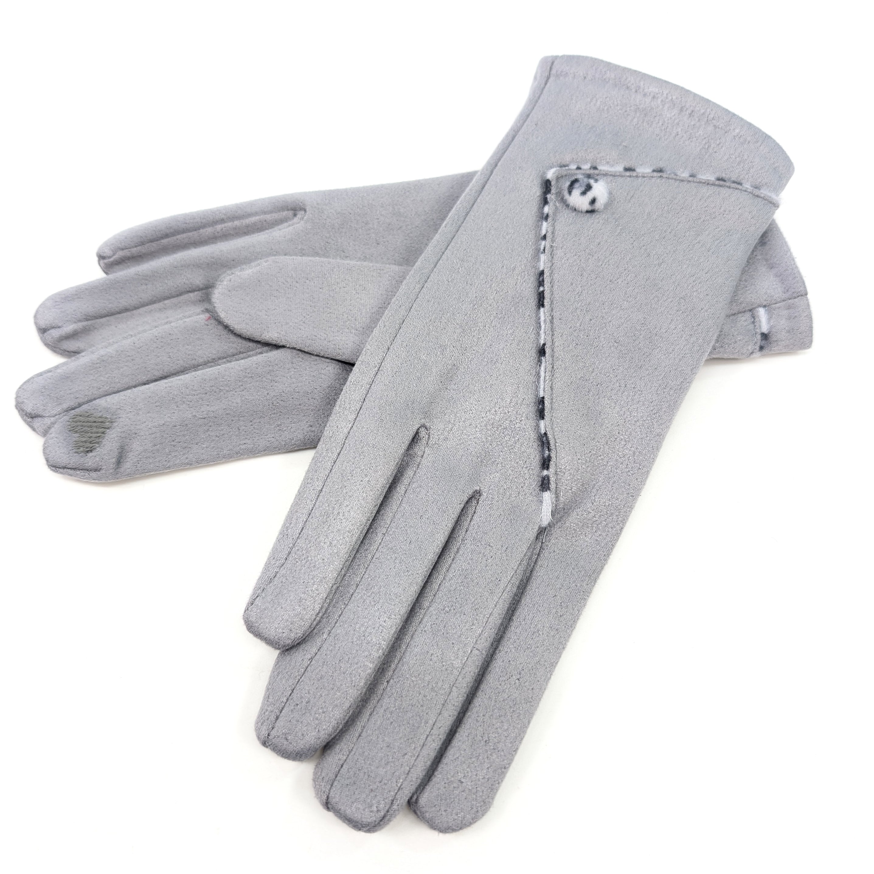 Animal Print Fold Suede Style Gloves - Slate Grey