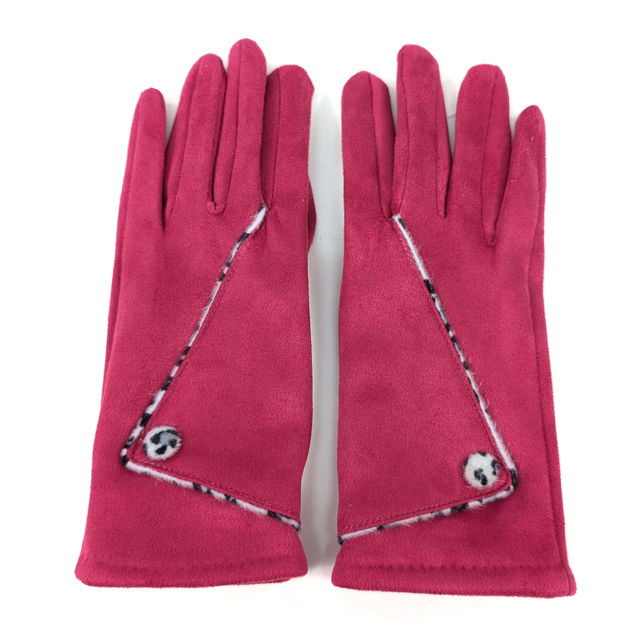 Animal Print Fold Suede Style Gloves - Bright Pink