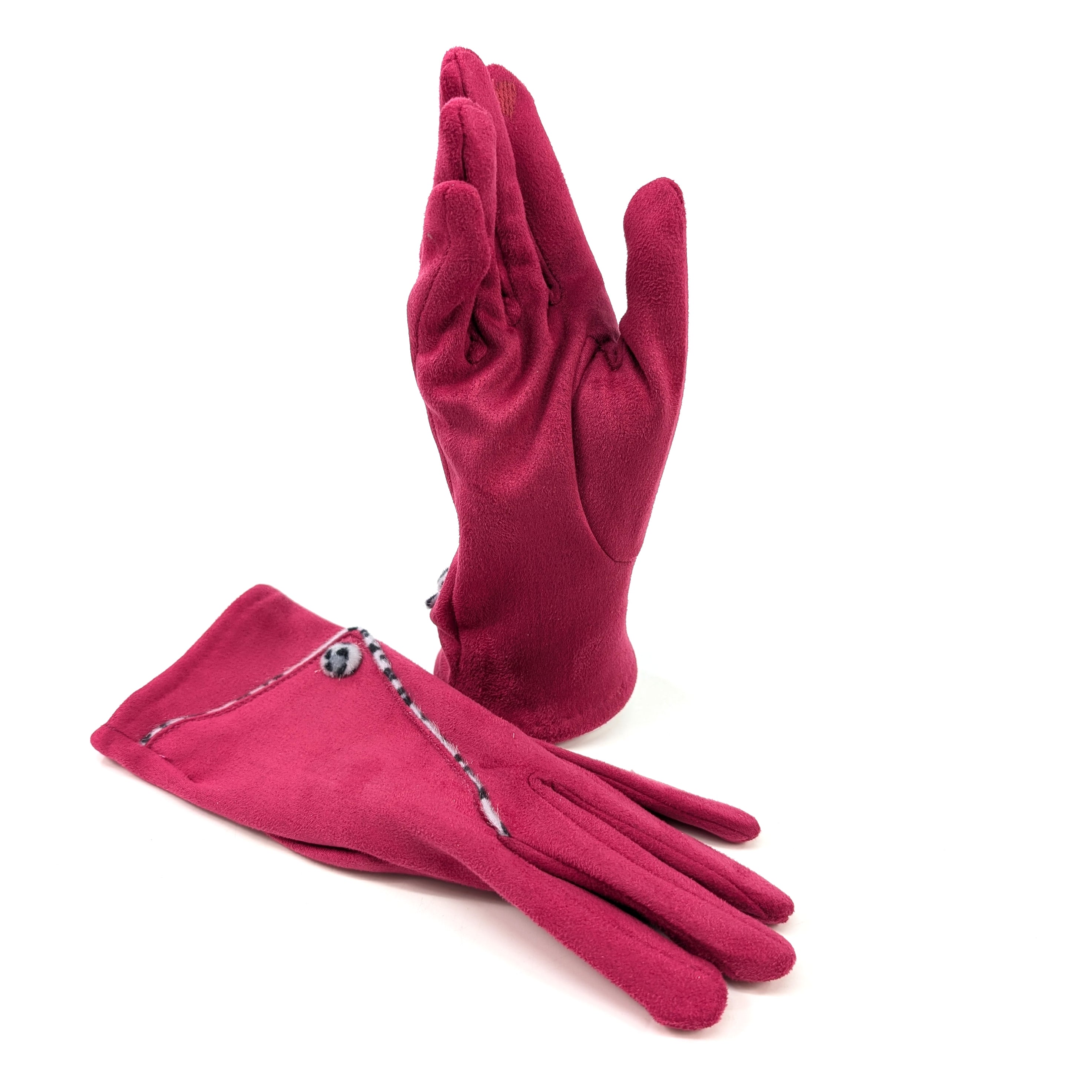 Animal Print Fold Suede Style Gloves - Bright Pink